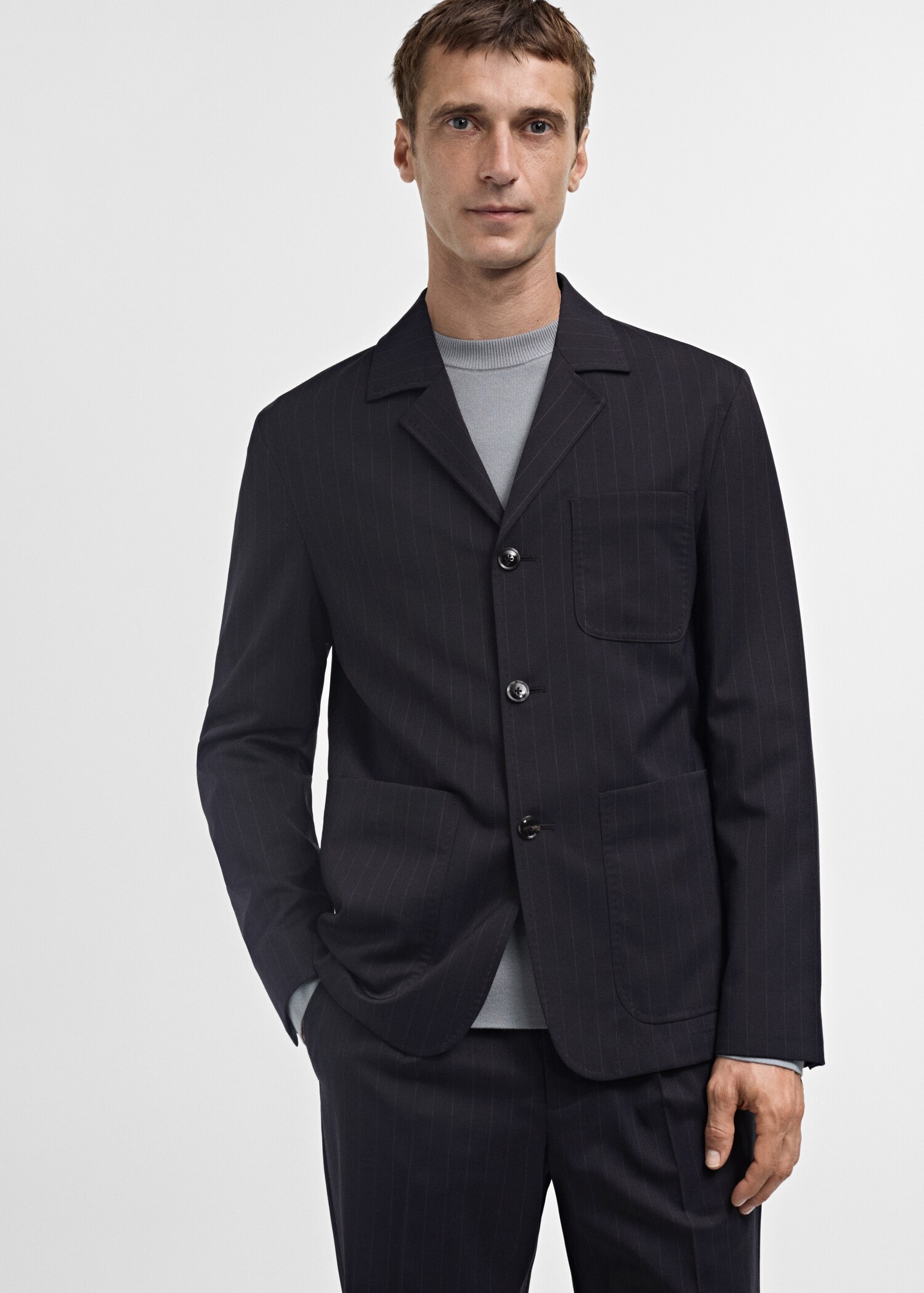 Gestreept wollen slim-fit colbert - Middenvlak