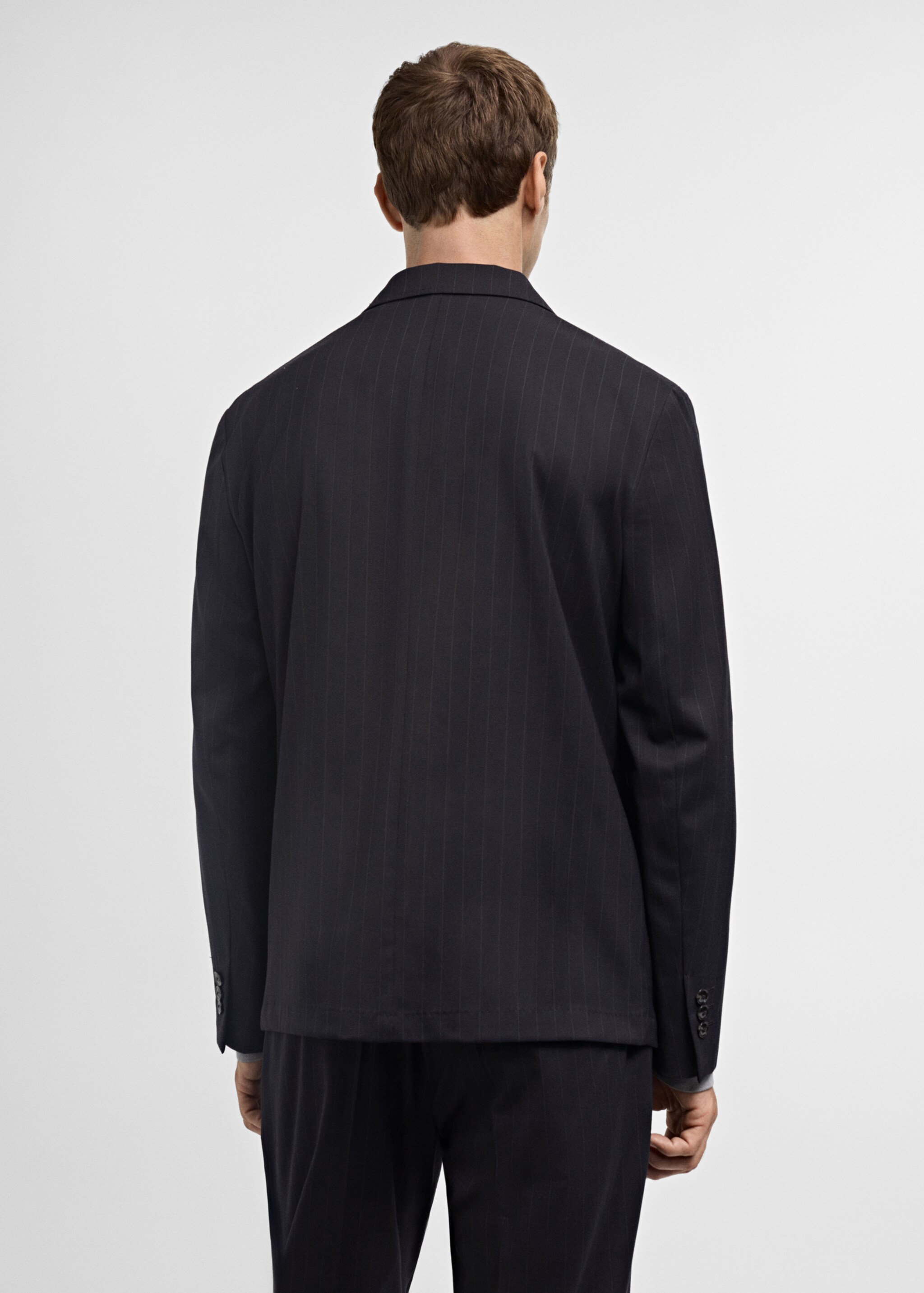 Slim Fit-Sakko aus Wolle mit Streifen - Rückseite des Artikels, Dunkles Marineblau. Ref: 77005977-00.