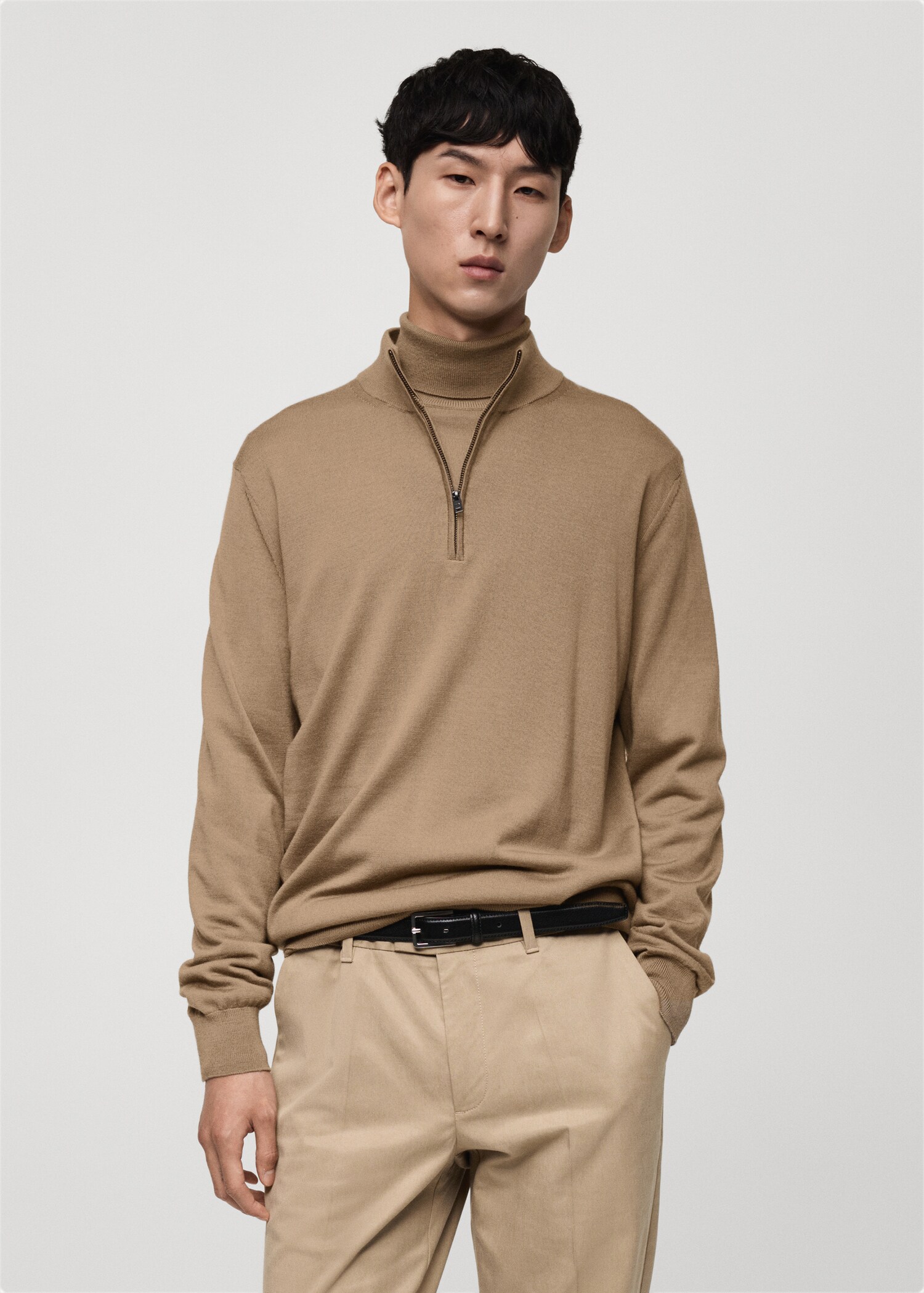 Pull-over 100 % laine mérinos col zippé - Plan moyen
