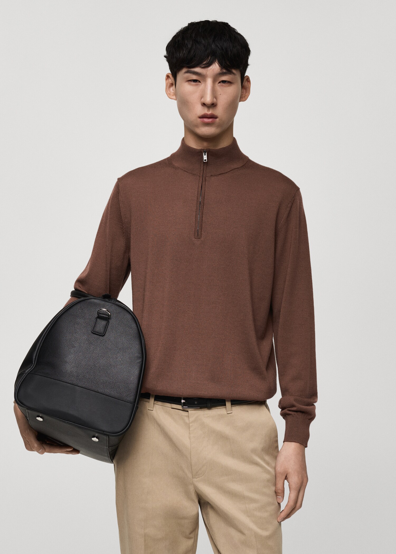 Pull-over 100 % laine mérinos col zippé - Plan moyen