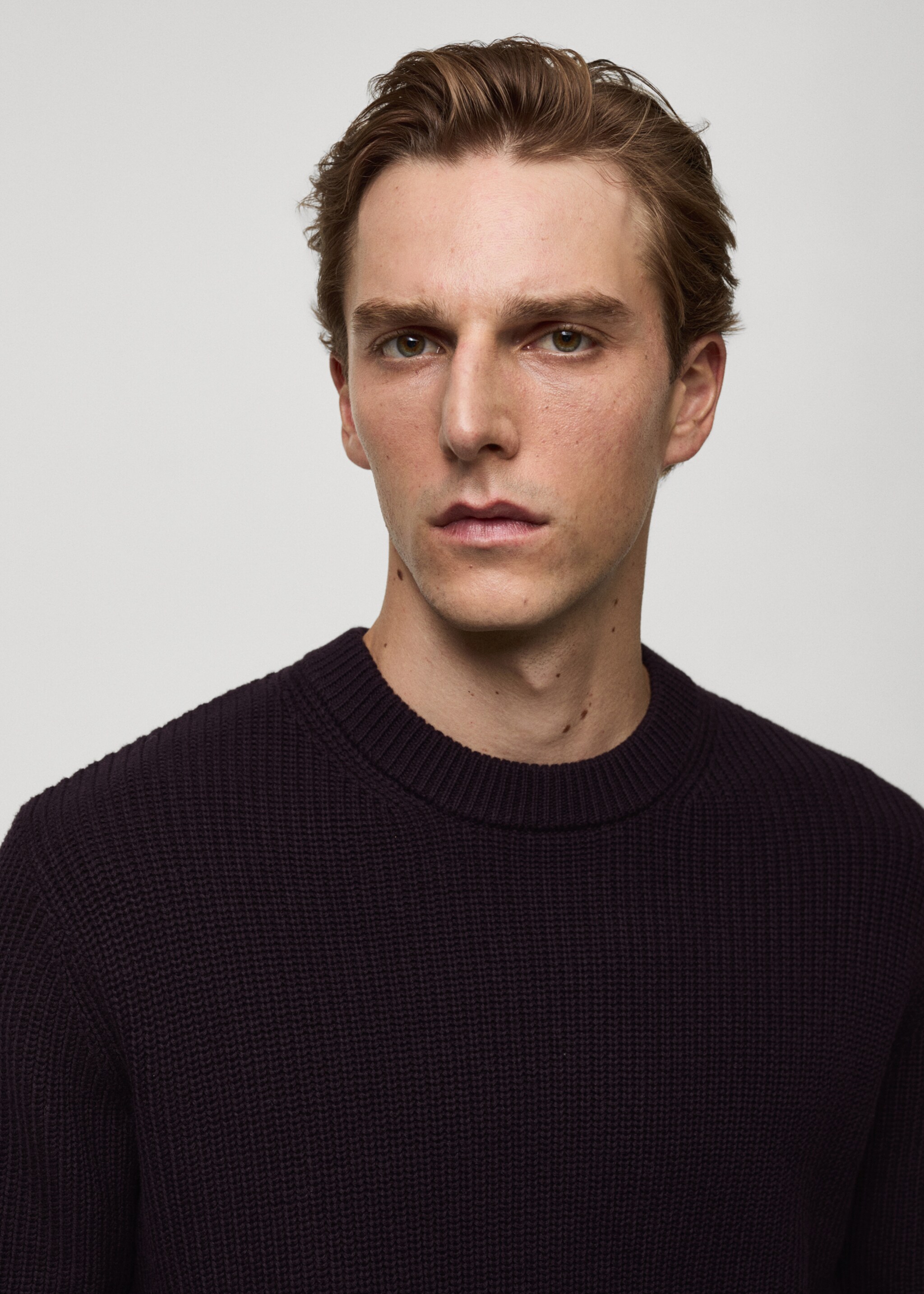 Ribbed cotton knitted sweater - Details of the article 1, Purple. Ref: 77005981-00.