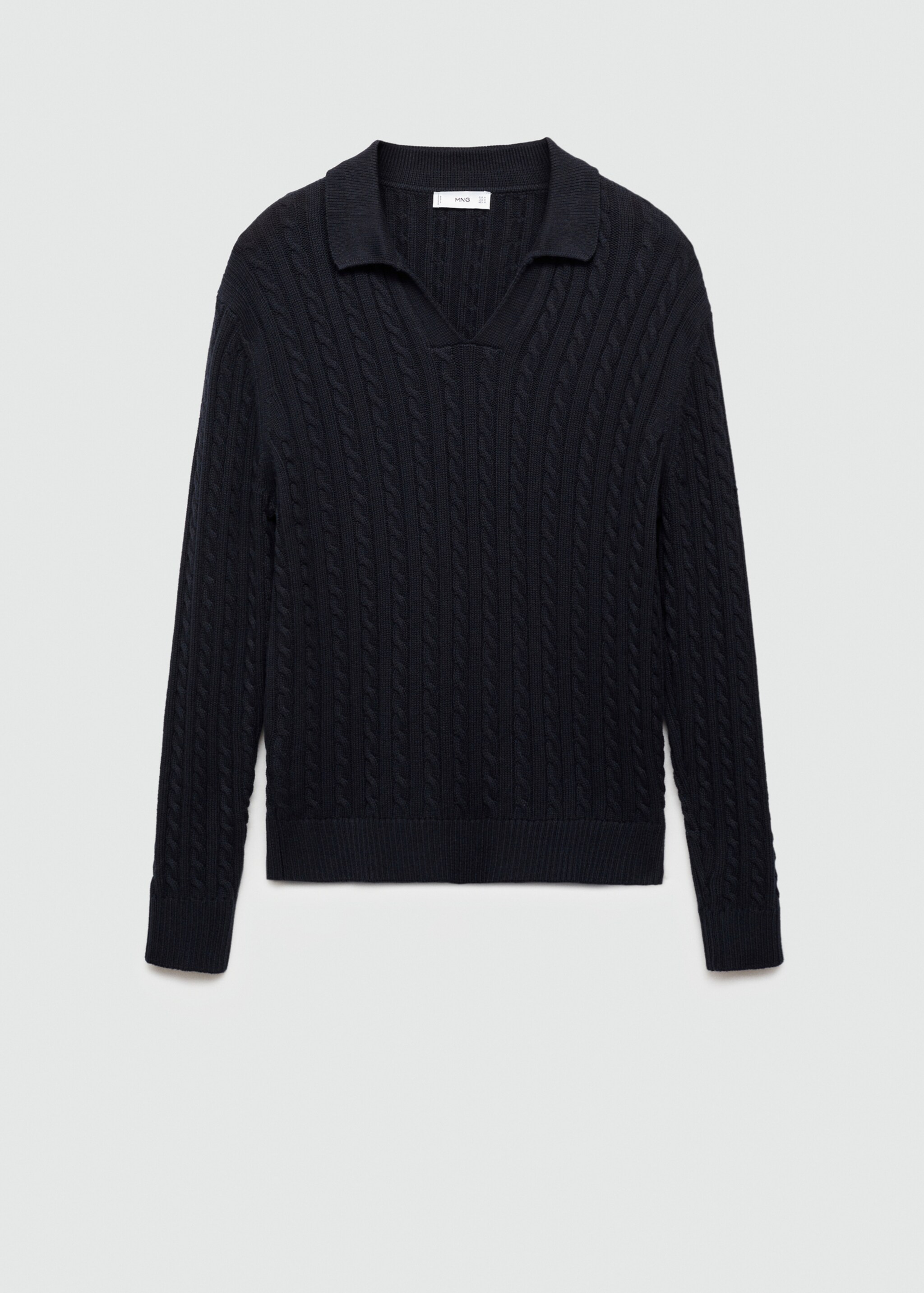 Pullover aus mittelfeinem Strick mit Polo-Kragen und Zopfmuster - Artikel ohne Model, Dunkles Marineblau. Ref: 77005982-00.