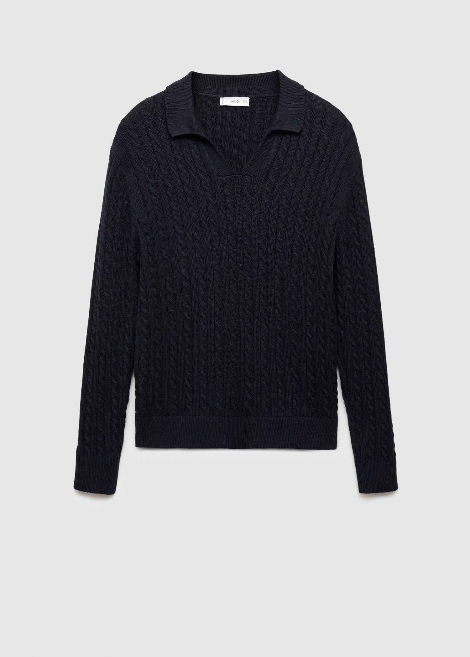 Pullover aus mittelfeinem Strick mit Polo-Kragen und Zopfmuster - Artikel ohne Model