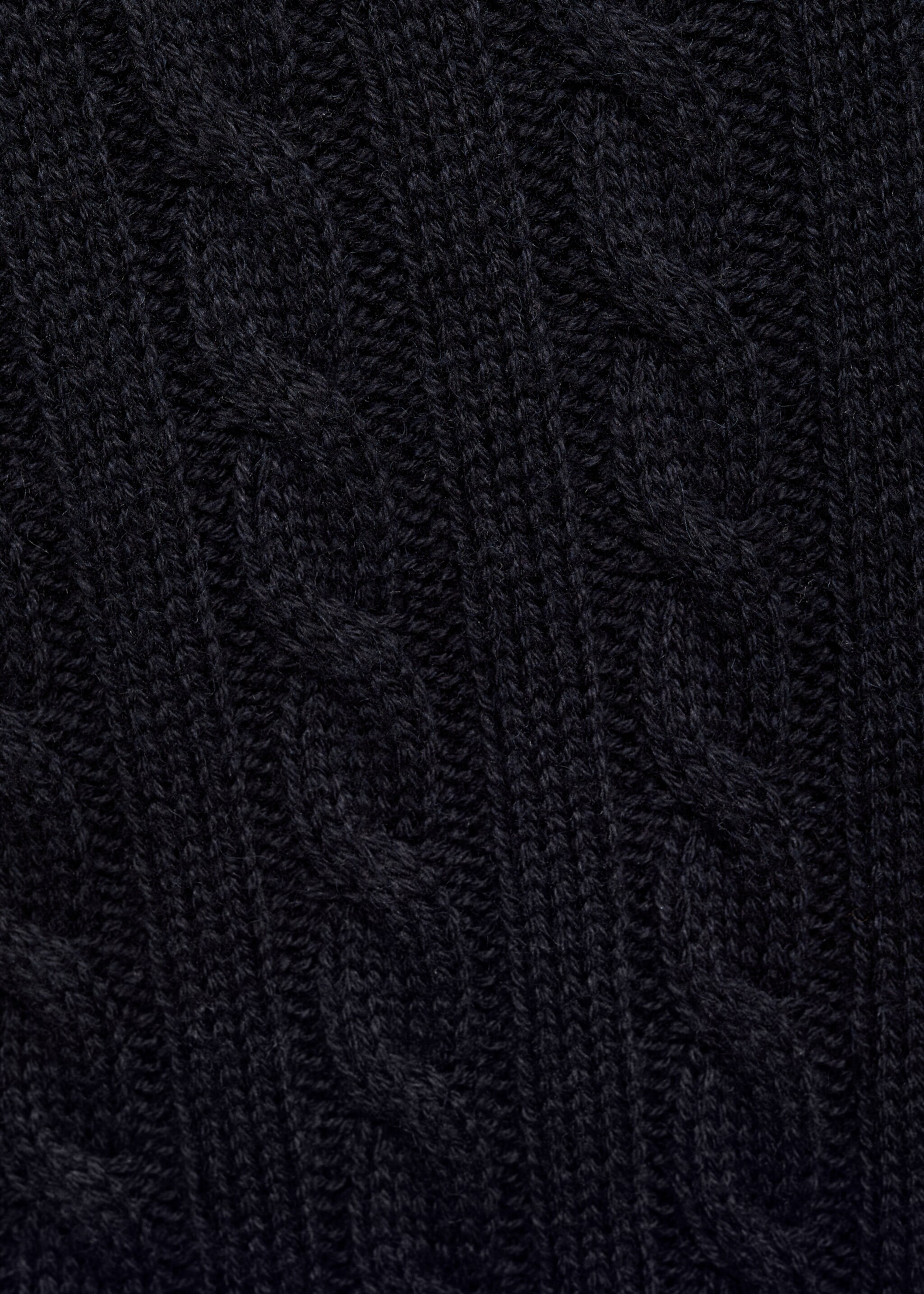 Pullover aus mittelfeinem Strick mit Polo-Kragen und Zopfmuster - Detail des Artikels 0, Dunkles Marineblau. Ref: 77005982-00.