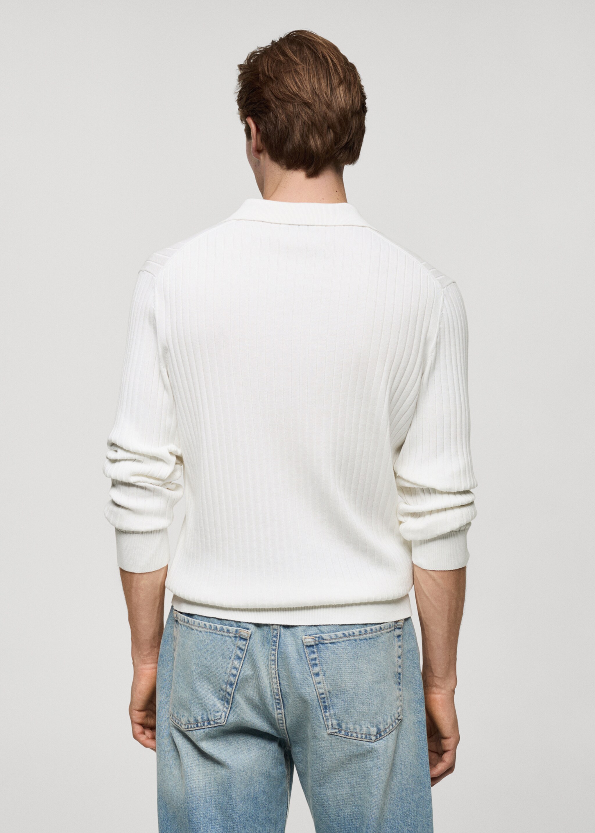 Fine rib-knit polo sweater - Reverse of the article, Off White. Ref: 77005983-00.