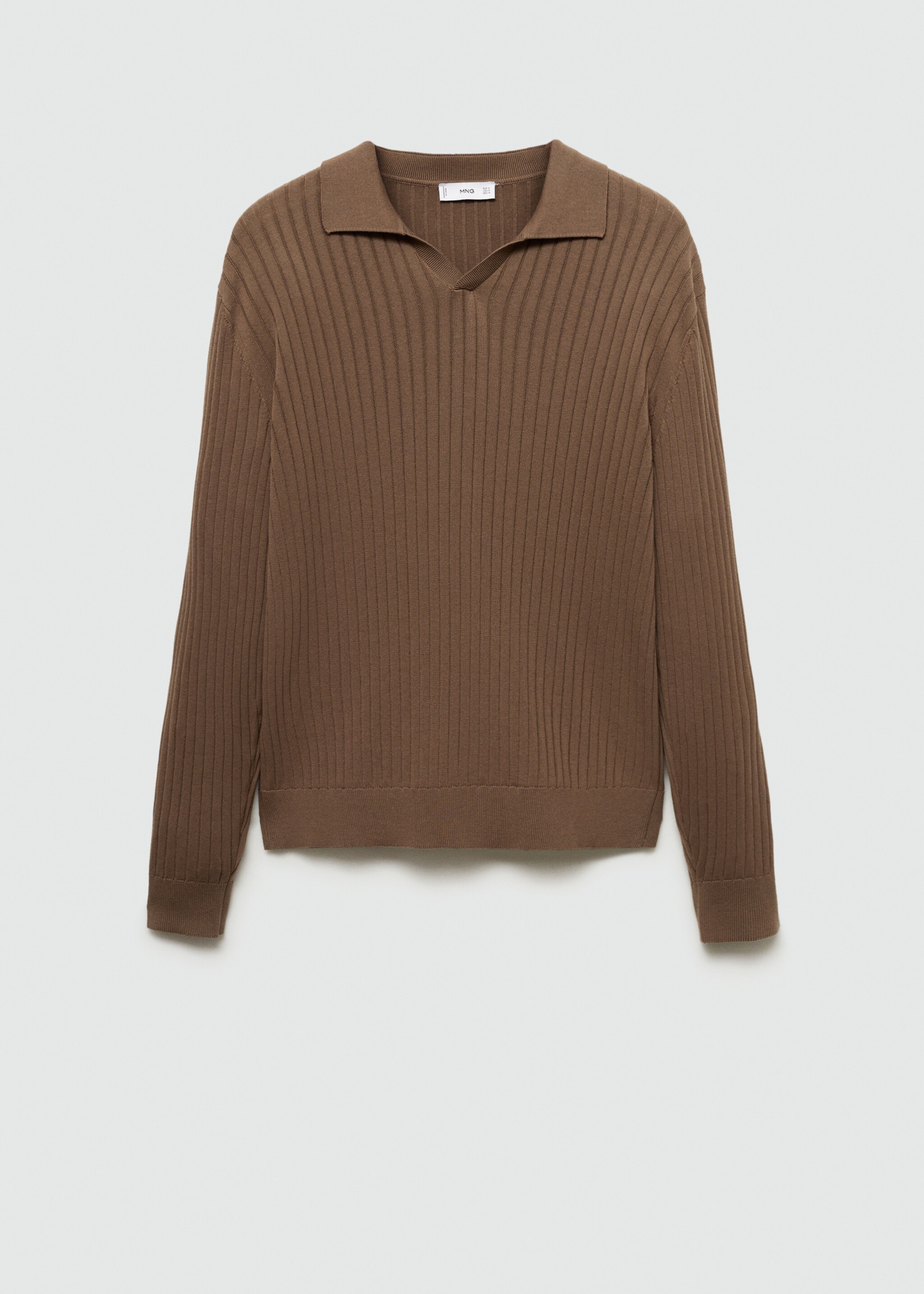 Sweter polo z cienkiej prążkowanej dzianiny - Artykuł bez modela/modelki, Norkowy szary. Ref: 77005983-00.