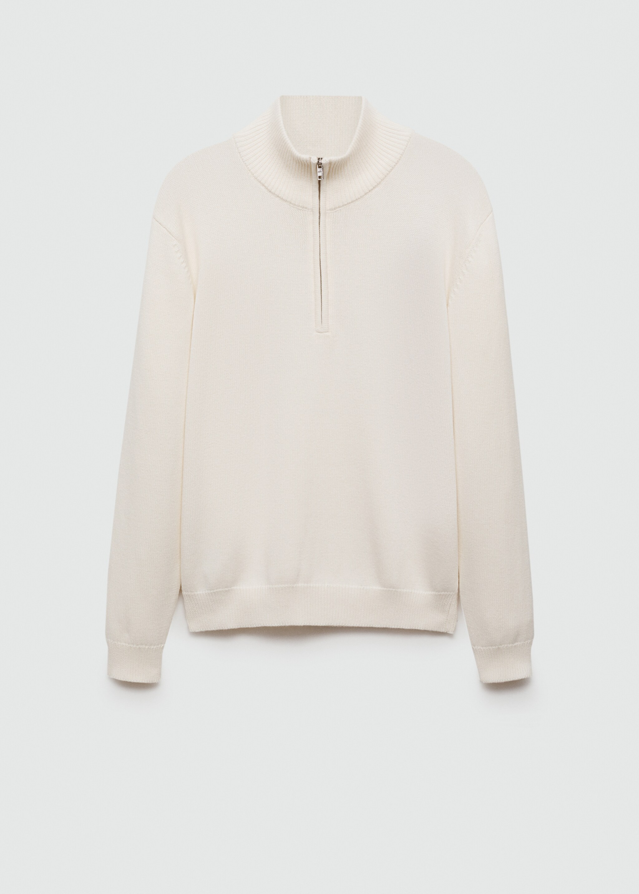 Medium-knit sweater with zip-up perkins neck - Article without model, Off White. Ref: 77005985-00.