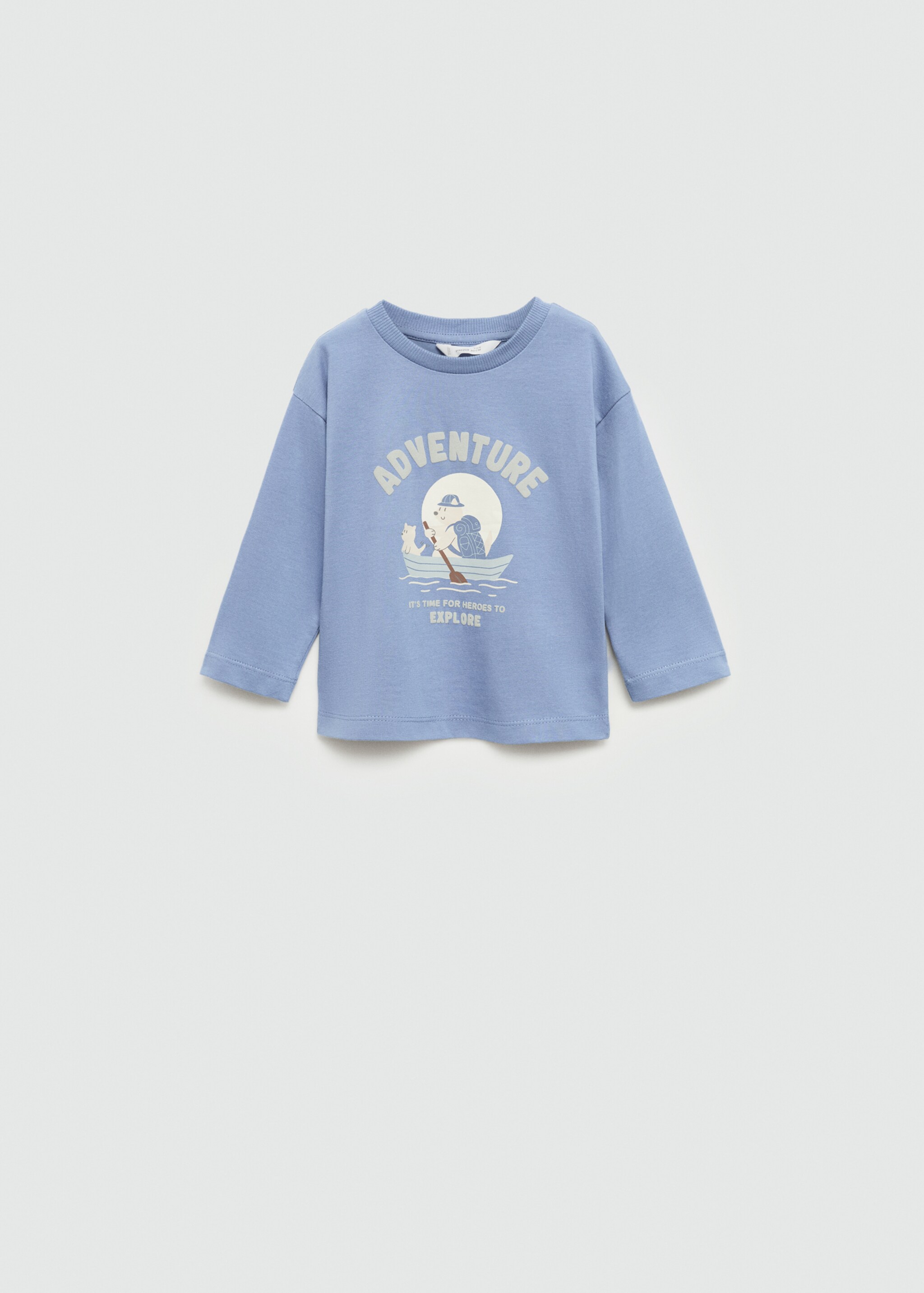 Printed long sleeve t-shirt - Article without model, Blue. Ref: 77005989-00.