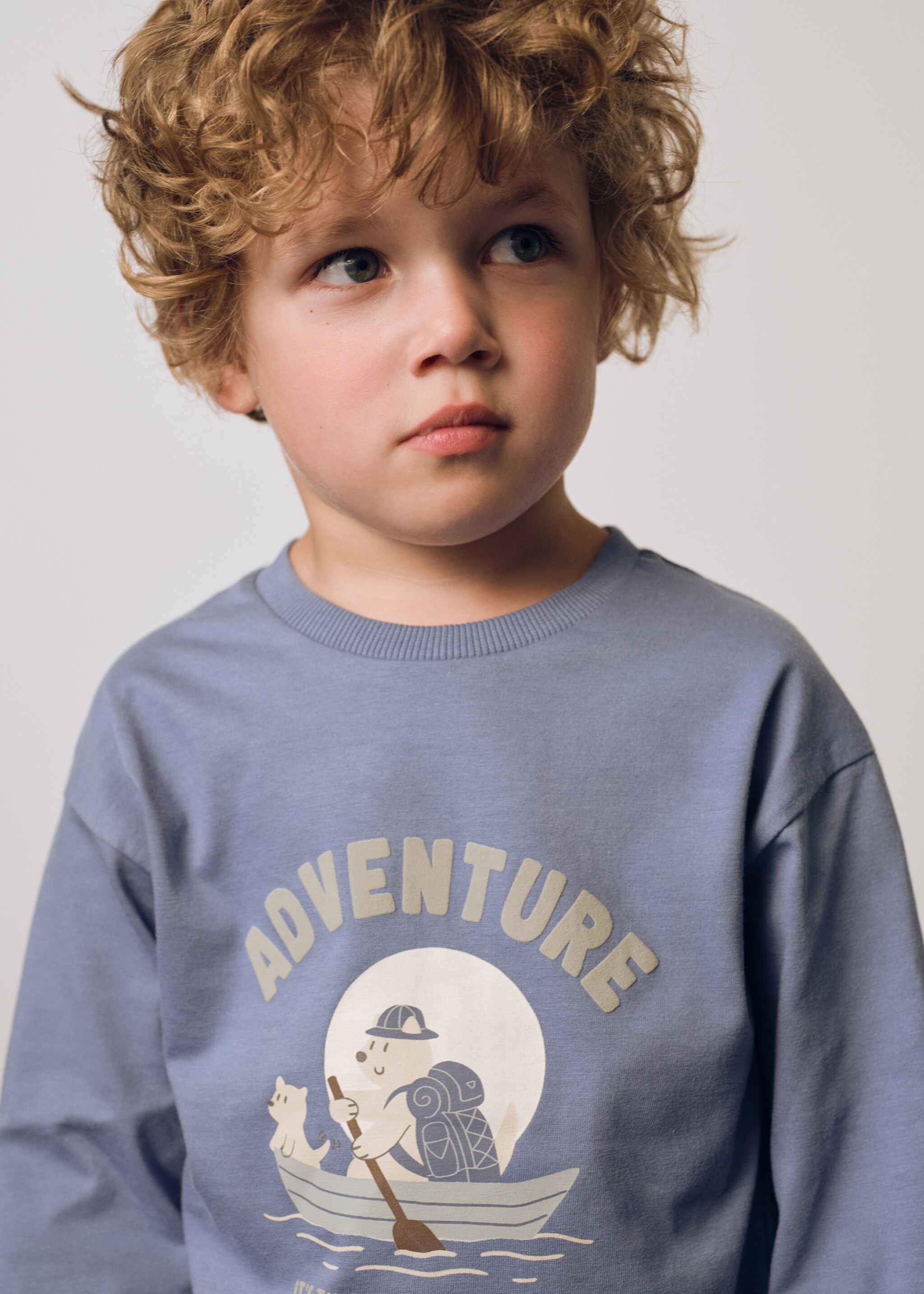 Printed long sleeve t-shirt - Details of the article 5, Blue. Ref: 77005989-00.