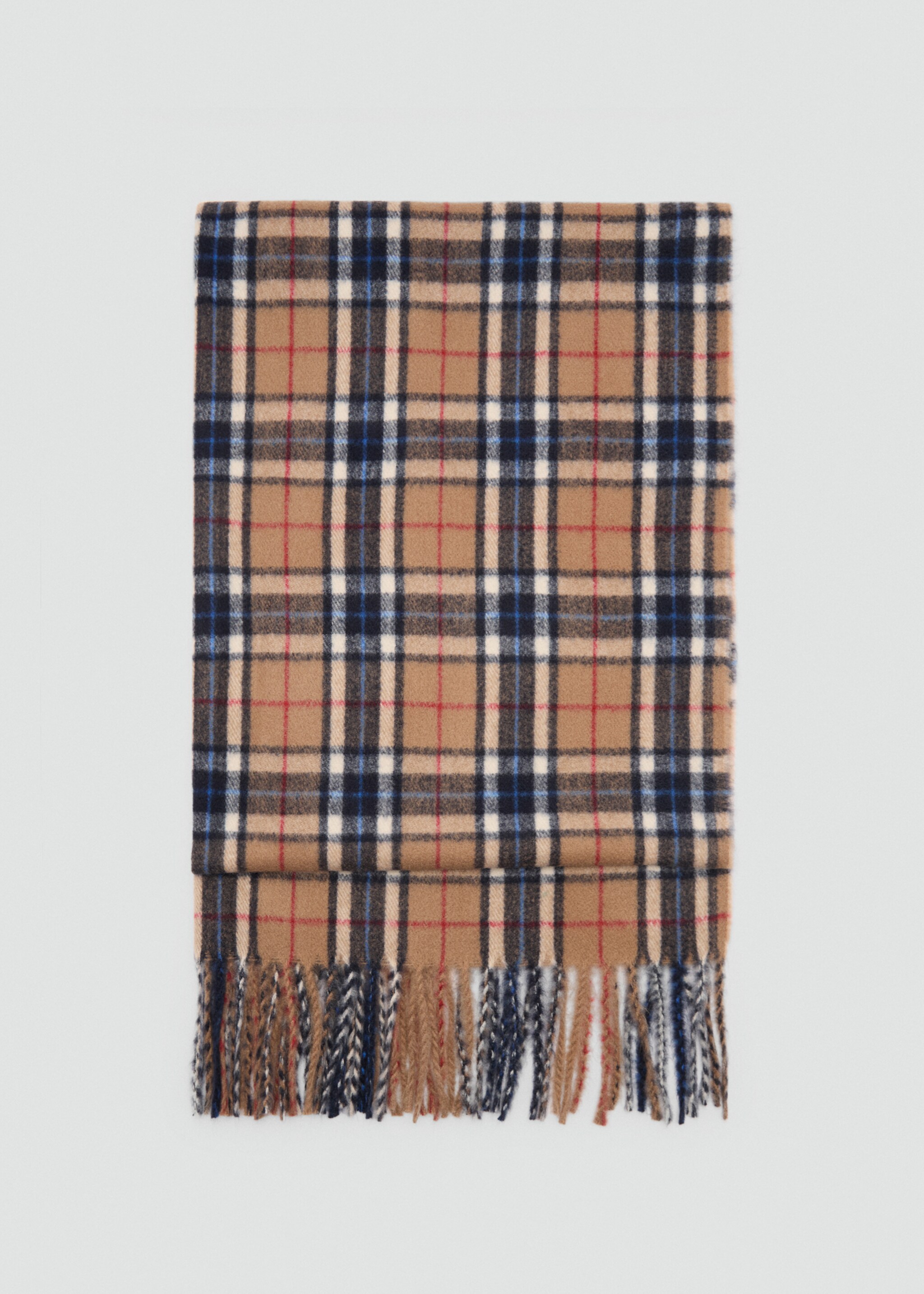 Check scarf with fringed ends - Article without model, Medium Brown. Ref: 77005997-00.