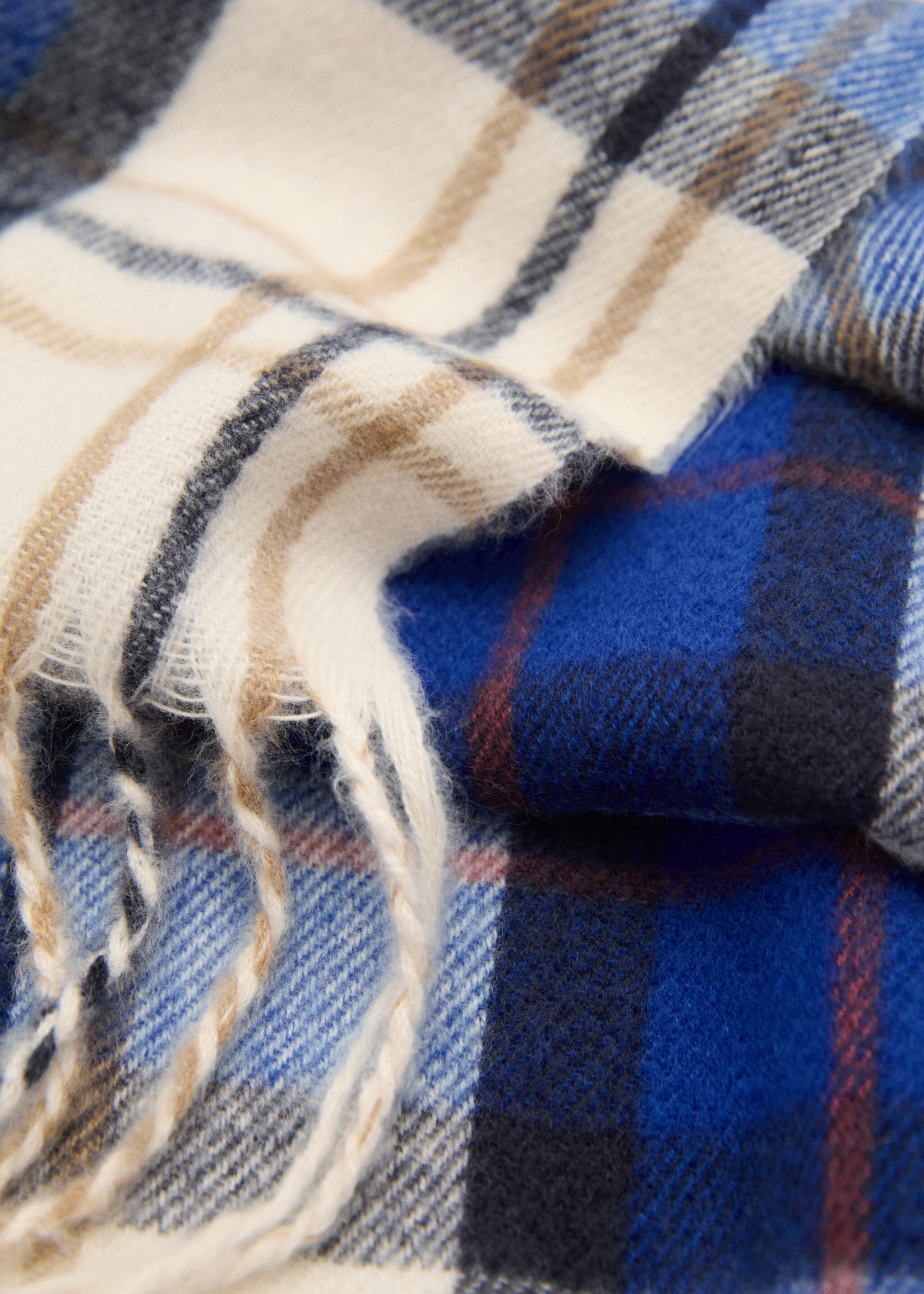 Check scarf with fringed ends - Medium plane, Blue. Ref: 77006000-00.