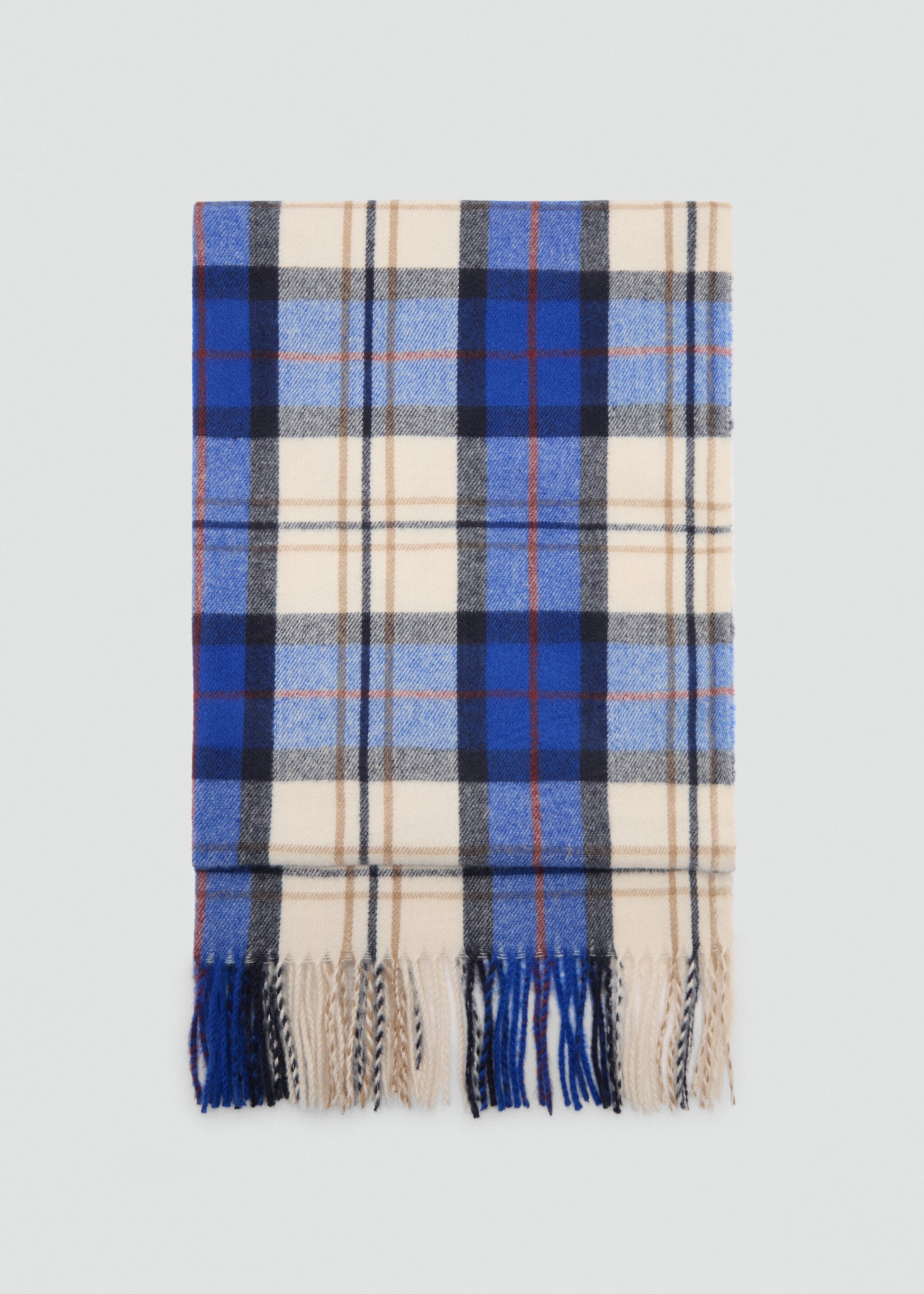 Check scarf with fringed ends - Article without model, Blue. Ref: 77006000-00.