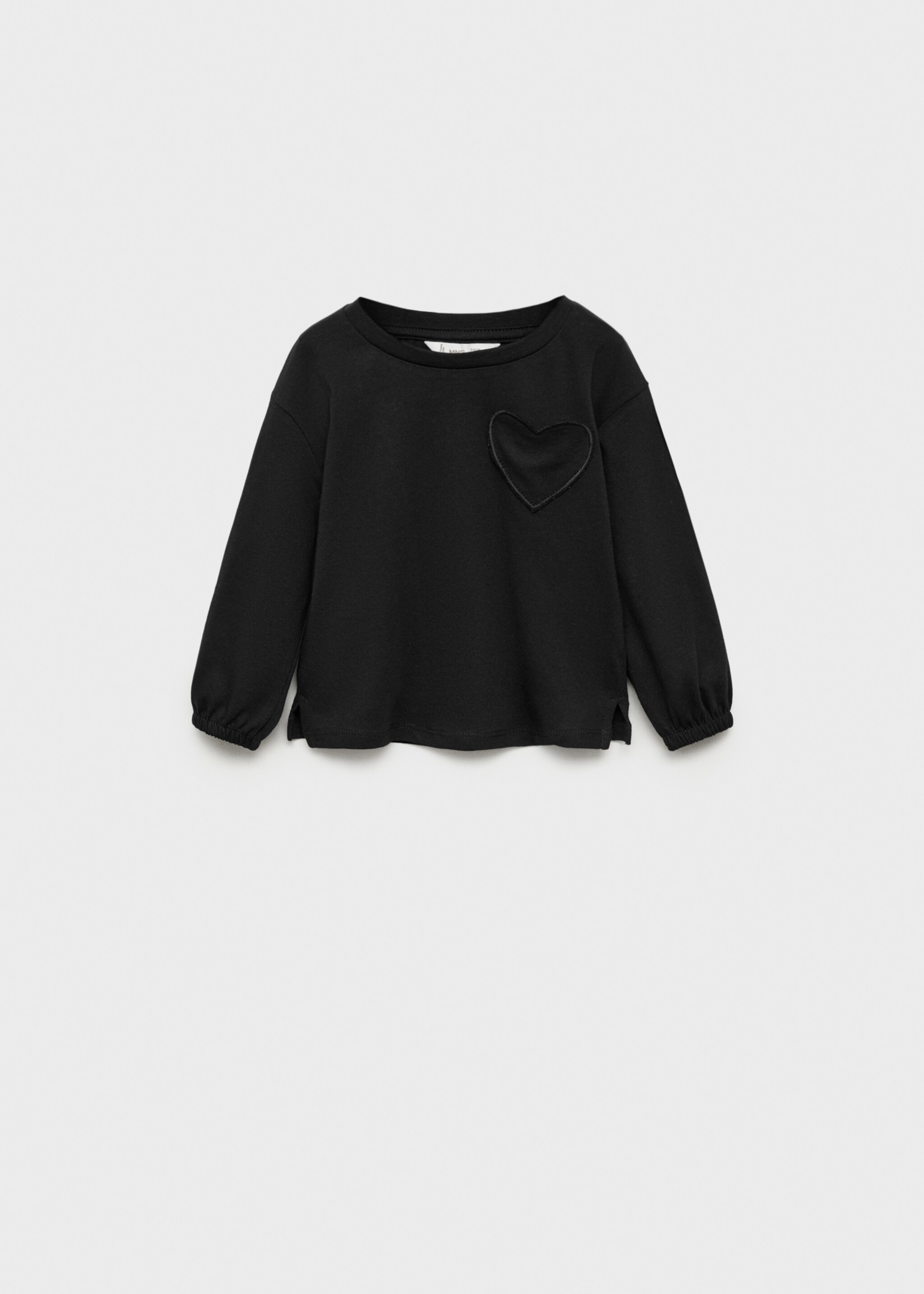 Embroidered heart T-shirt - Article without model, Black. Ref: 77006349-00.