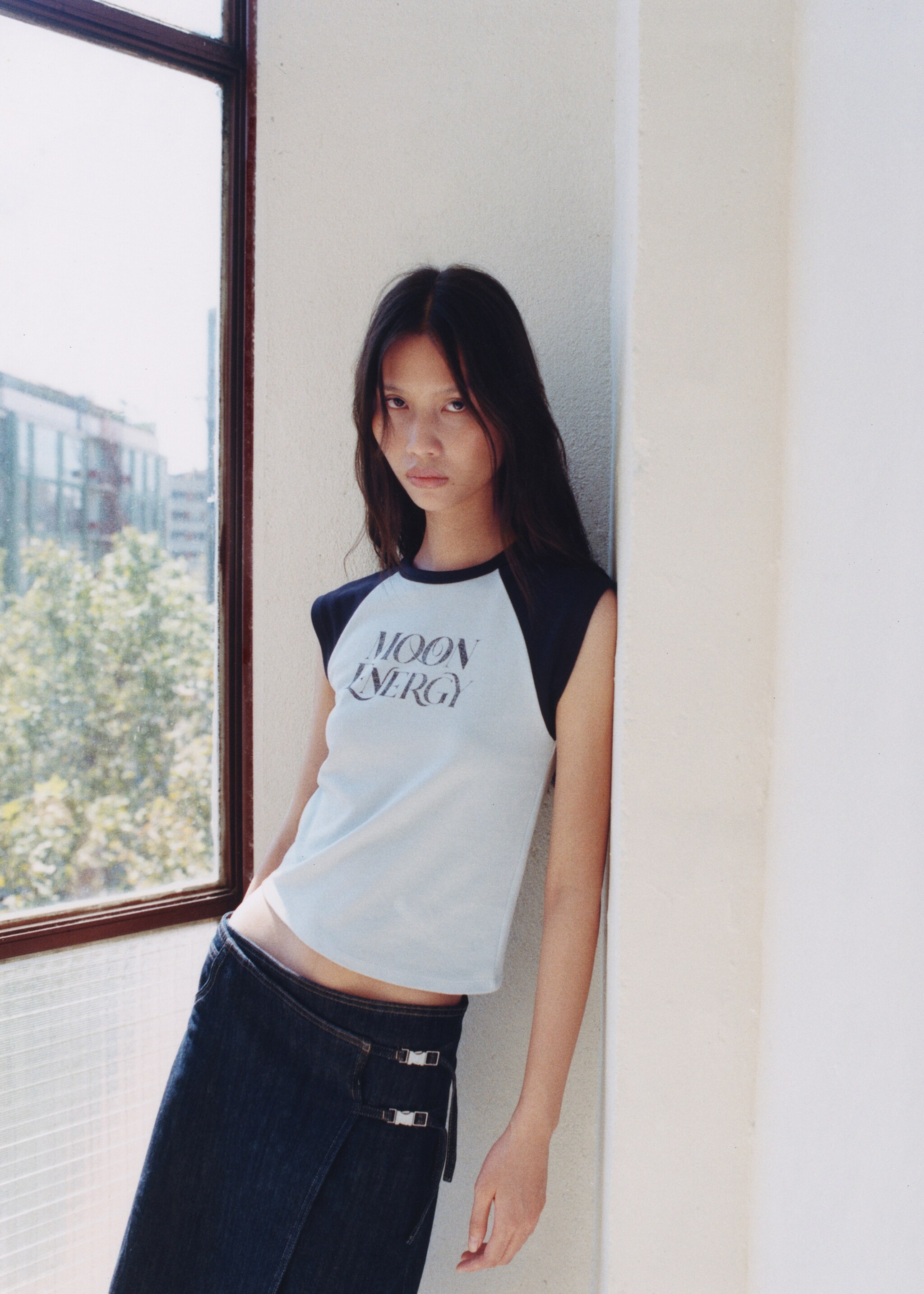 Printed cotton-blend T-shirt - Details of the article 6, Blue. Ref: 77006355-00.