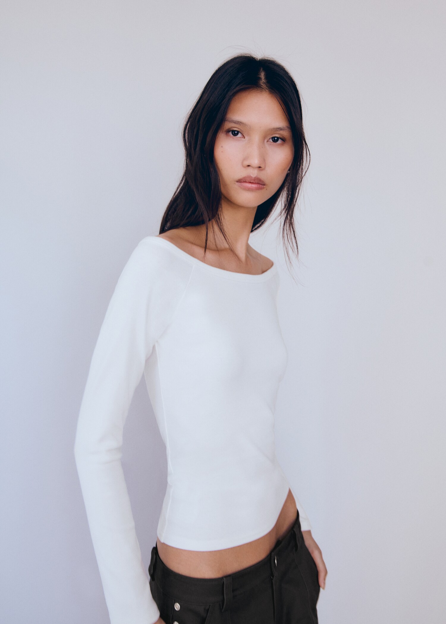 Cotton boat neck t-shirt - Medium plane