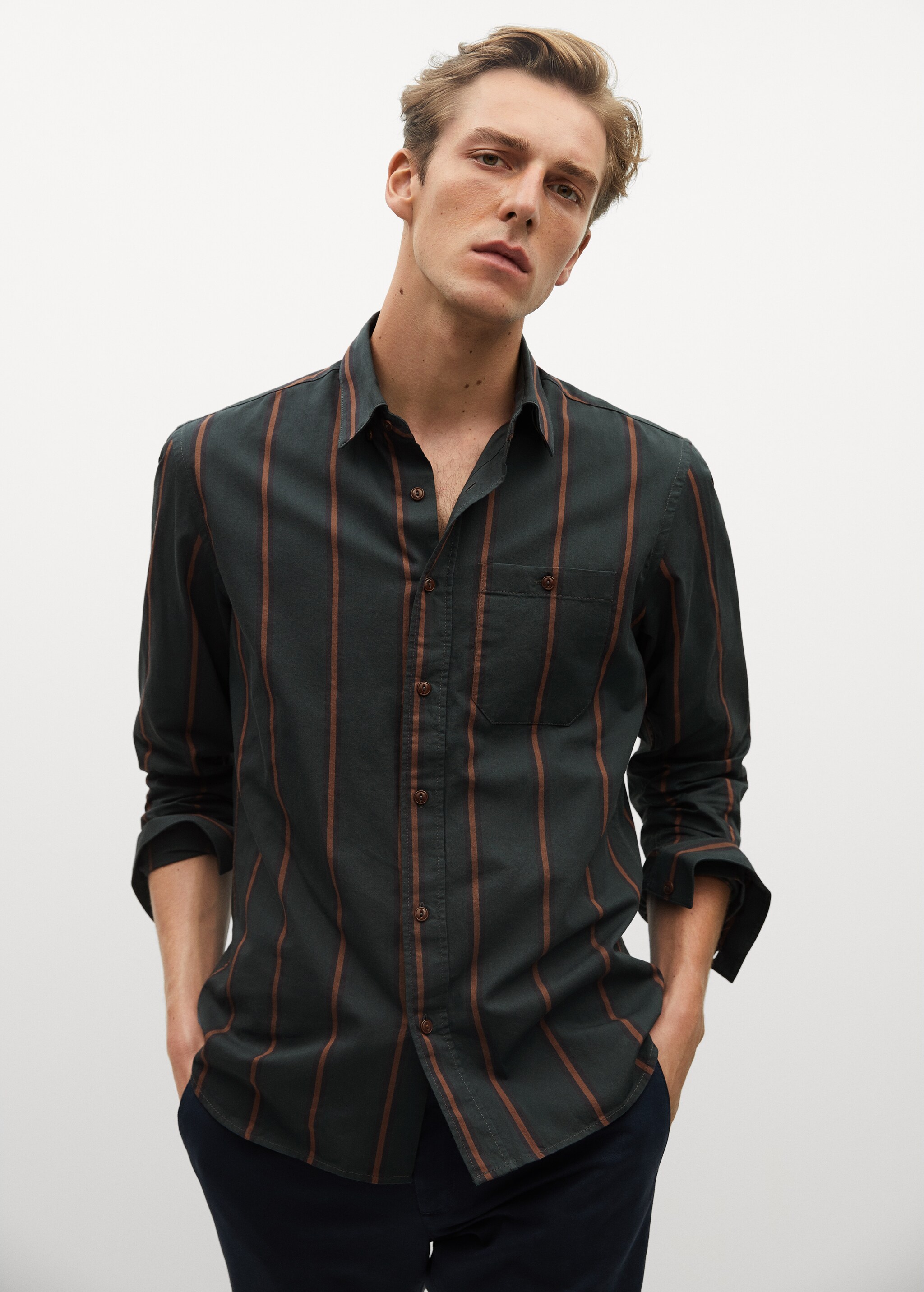 Camisa regular fit algodón rayas - Plano medio
