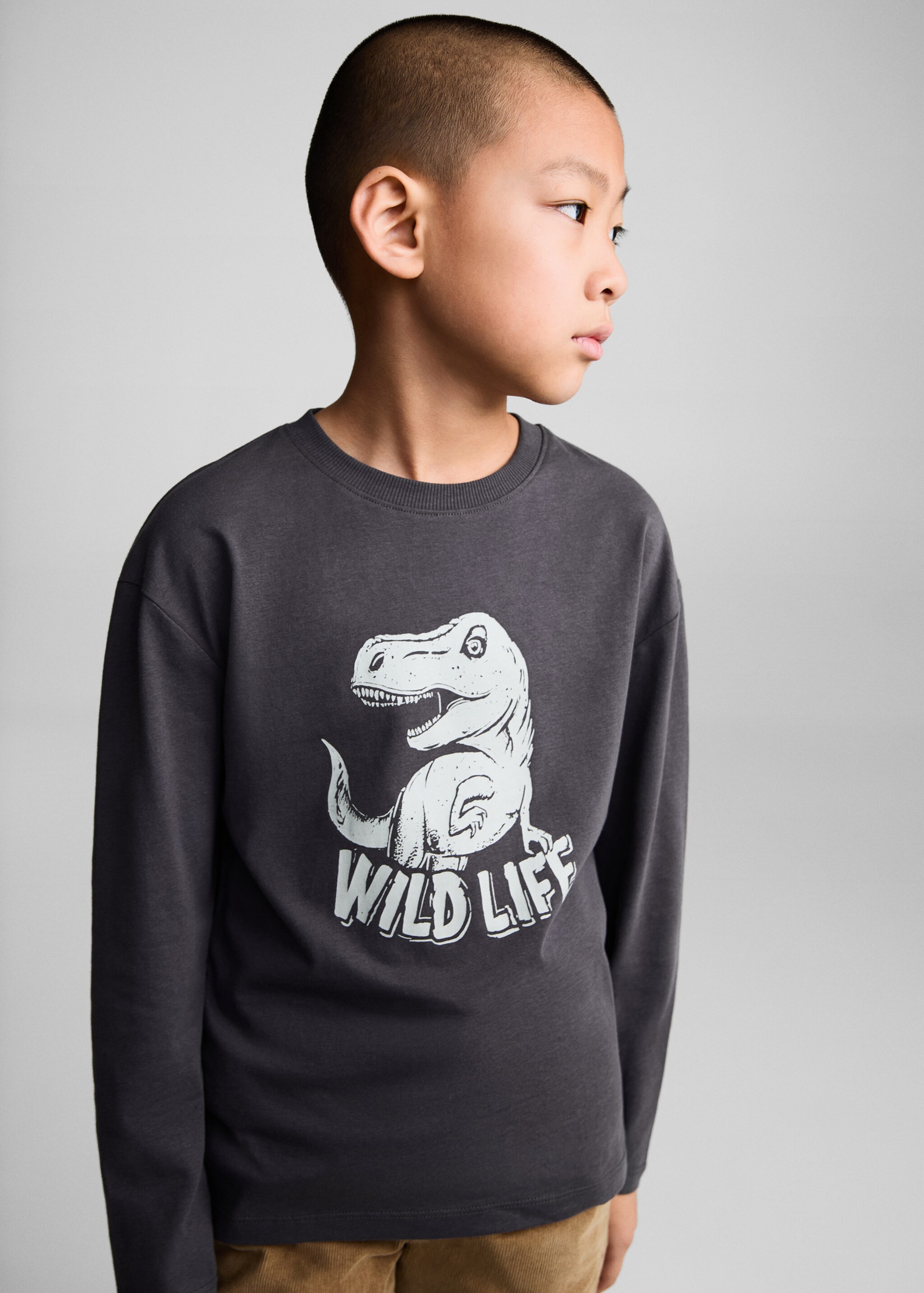 Printed long sleeve t-shirt - Medium plane, Charcoal. Ref: 77006737-00.