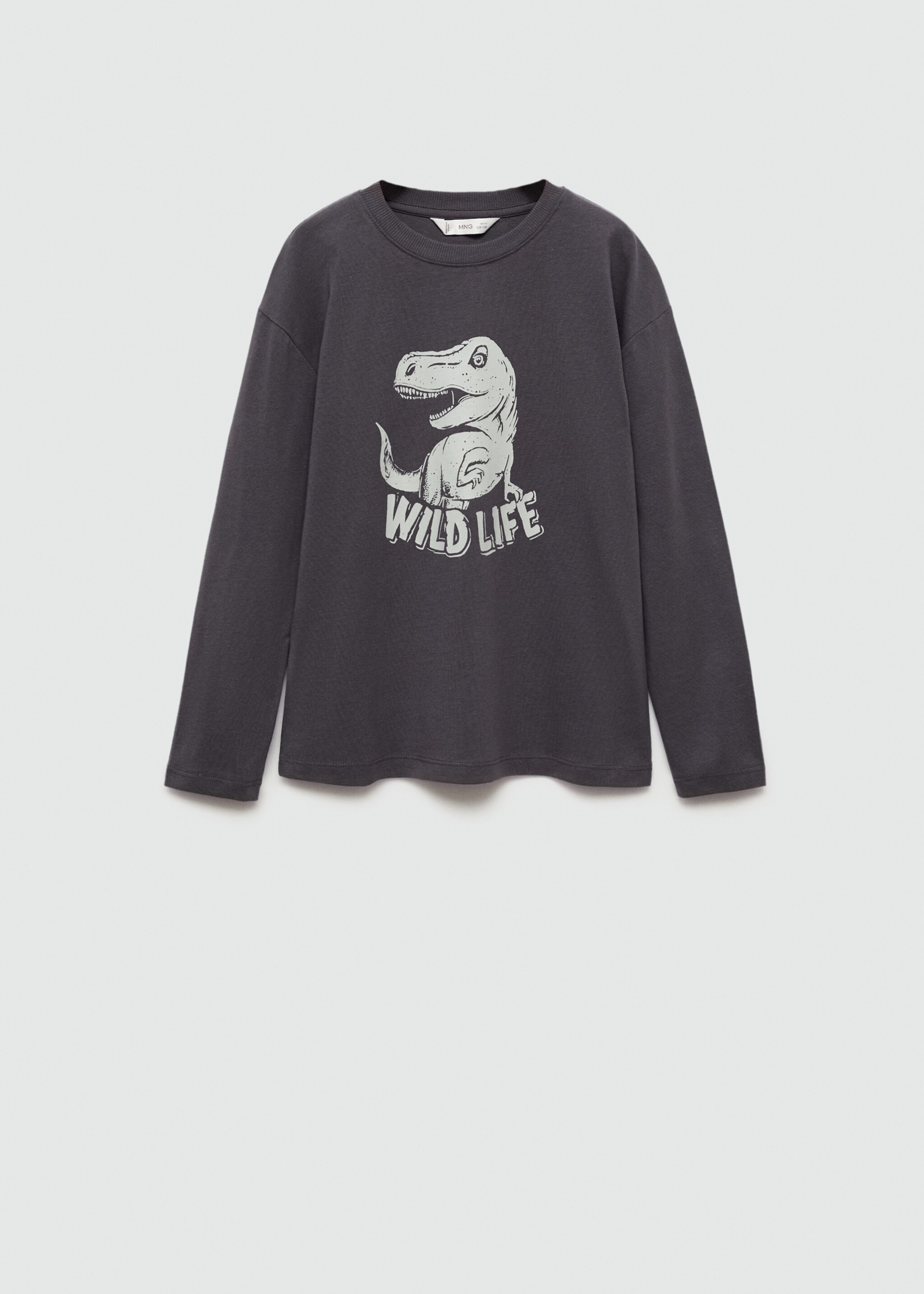 Printed long sleeve t-shirt - Article without model, Charcoal. Ref: 77006737-00.