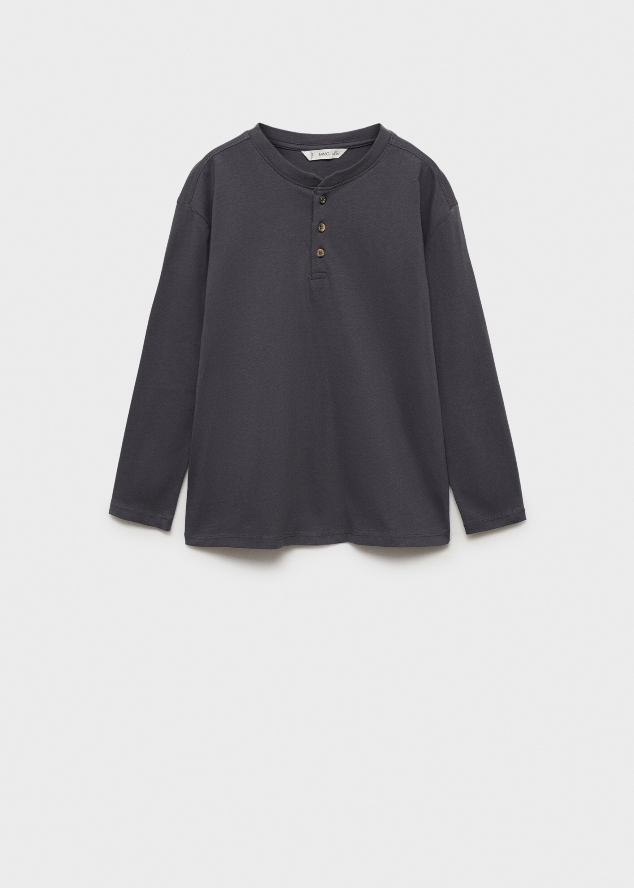 Buttoned cotton T-shirt - Article without model, Charcoal. Ref: 77006738-00.