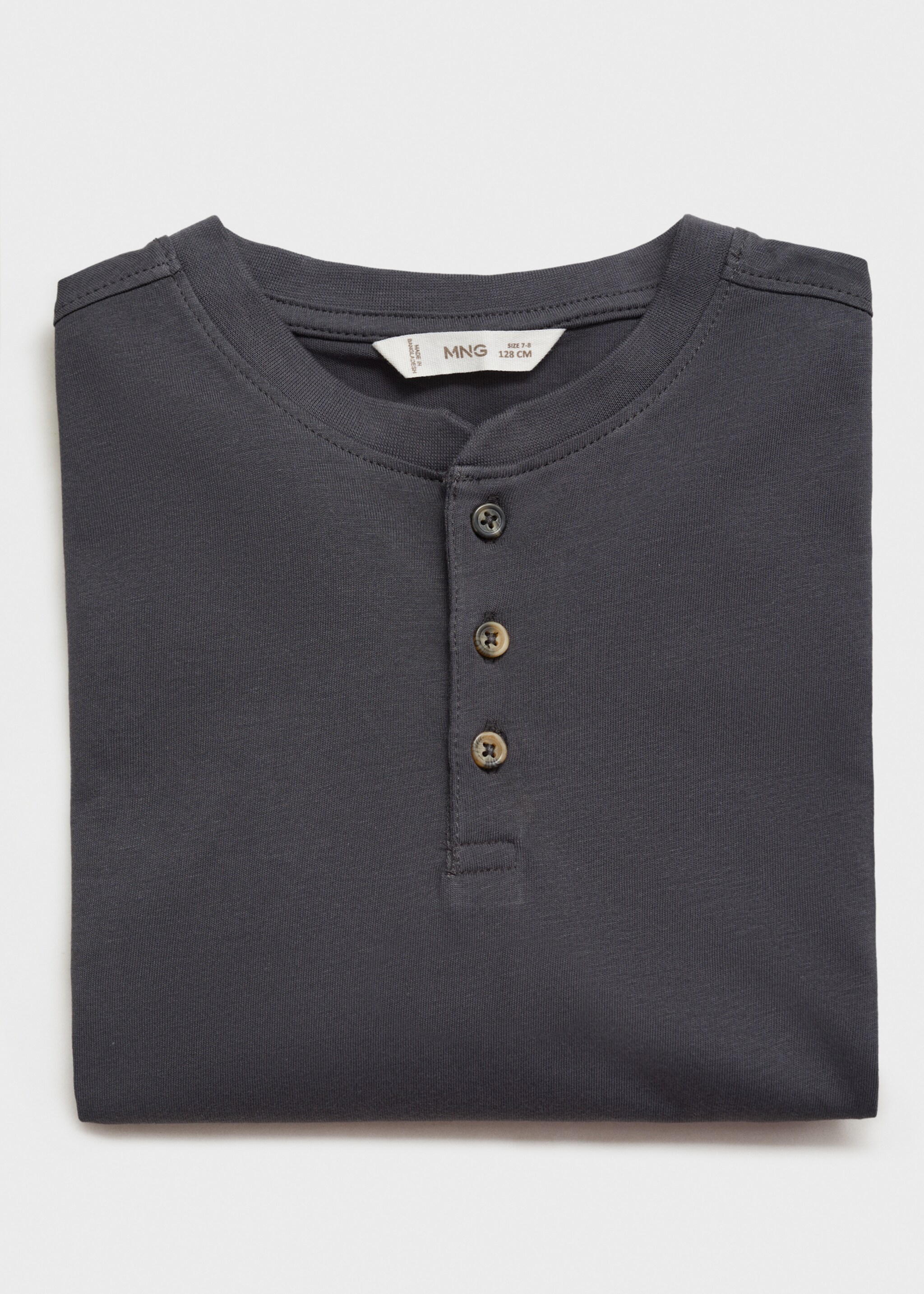 Buttoned cotton T-shirt - Details of the article 0, Charcoal. Ref: 77006738-00.
