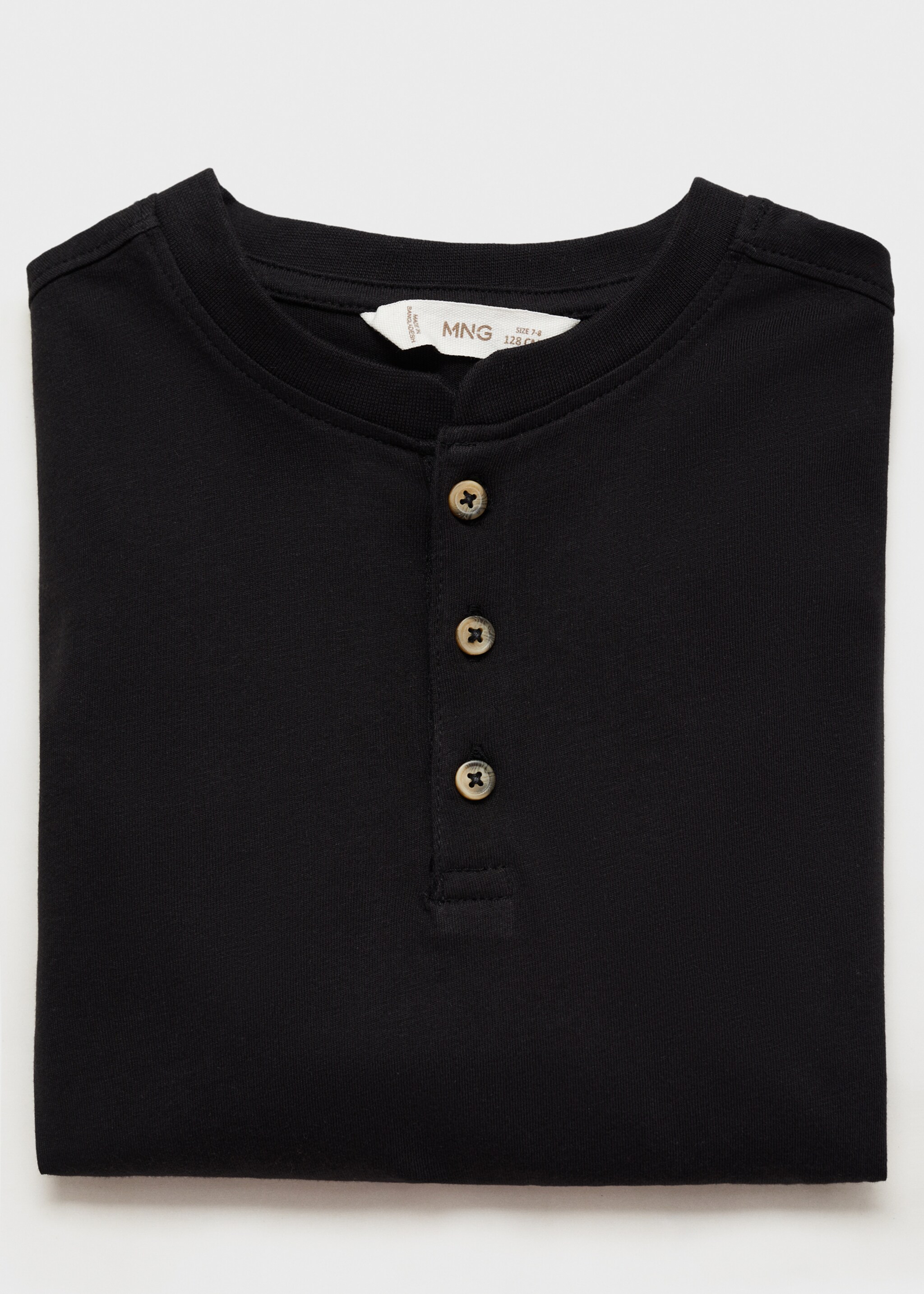 Buttoned cotton T-shirt - Details of the article 0, Black. Ref: 77006738-00.
