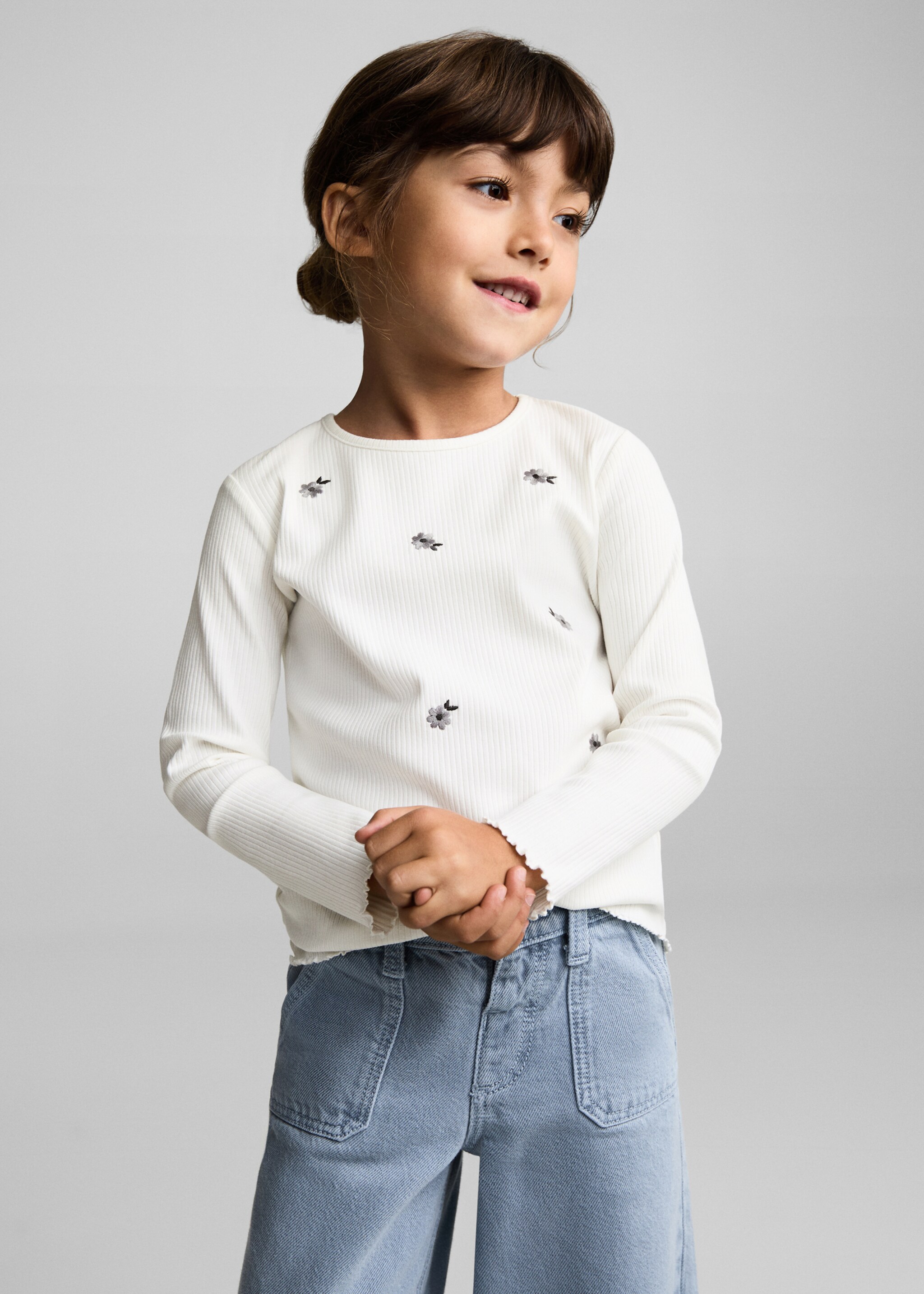 Embroidered flowers T-shirt - Medium plane, Off White. Ref: 77006740-00.