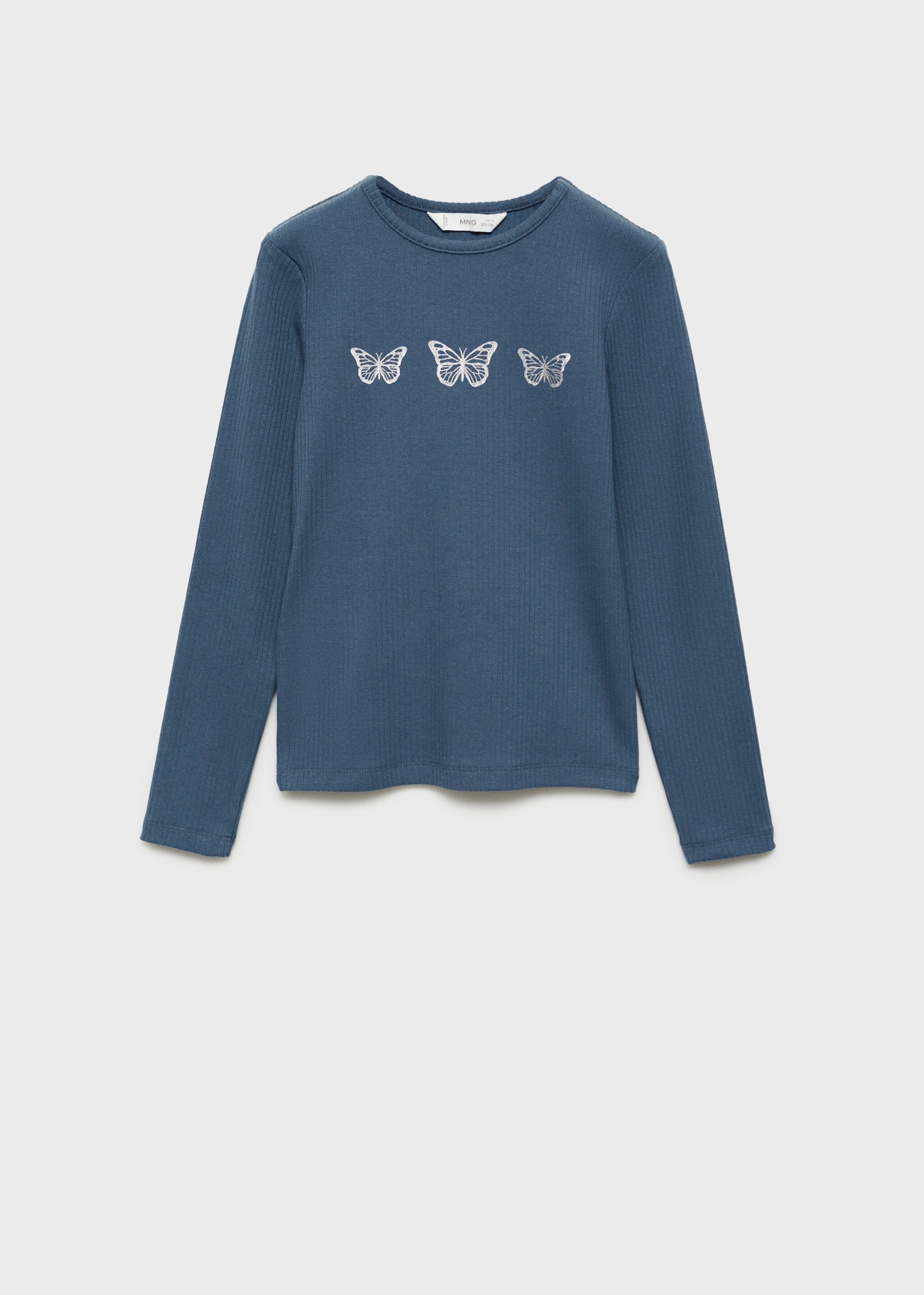 Ribbed printed t -shirt - Article without model, Blue. Ref: 77006744-00.