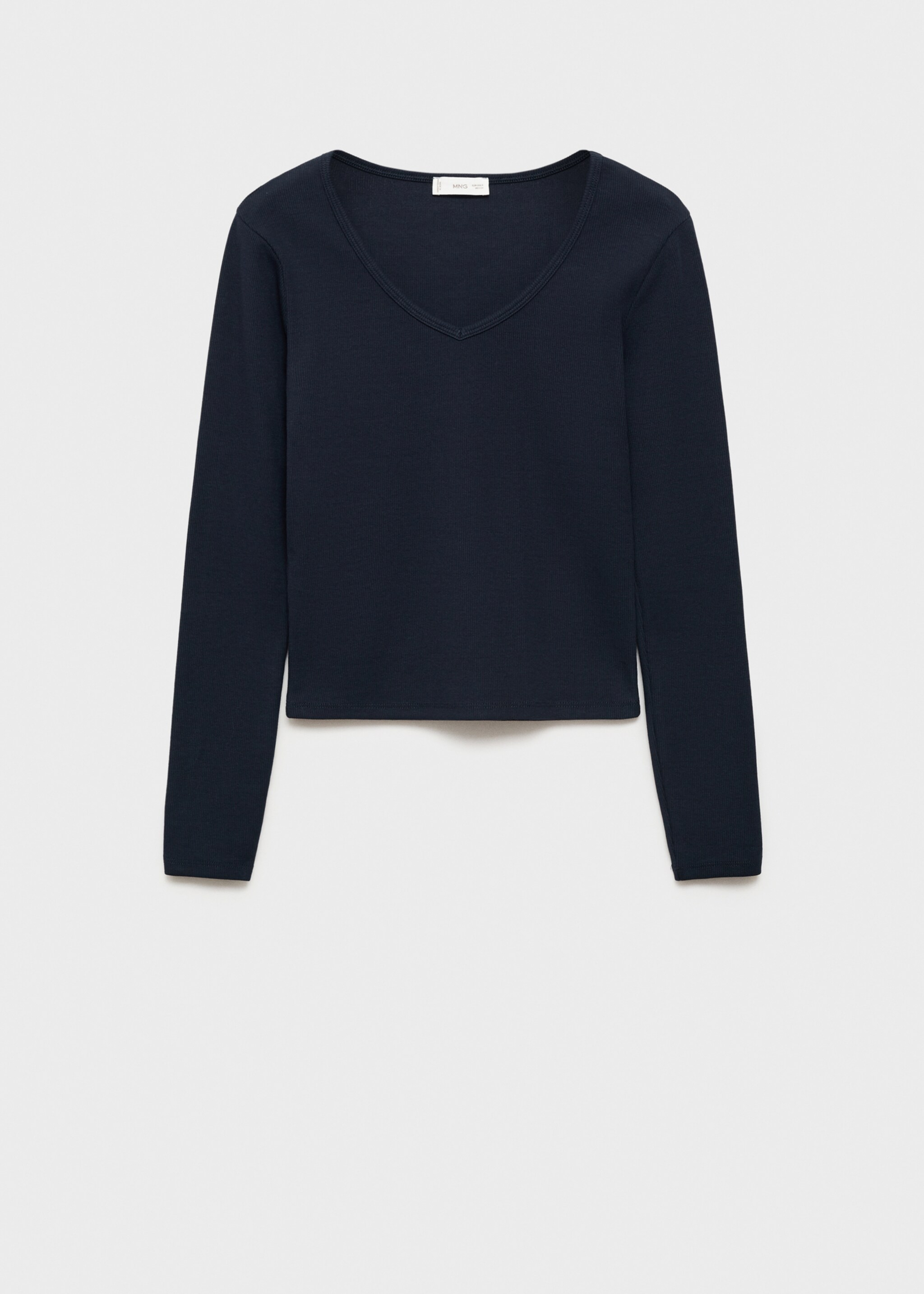 Long-sleeved V-neck T-shirt - Article without model, Dark Navy. Ref: 77006751-00.
