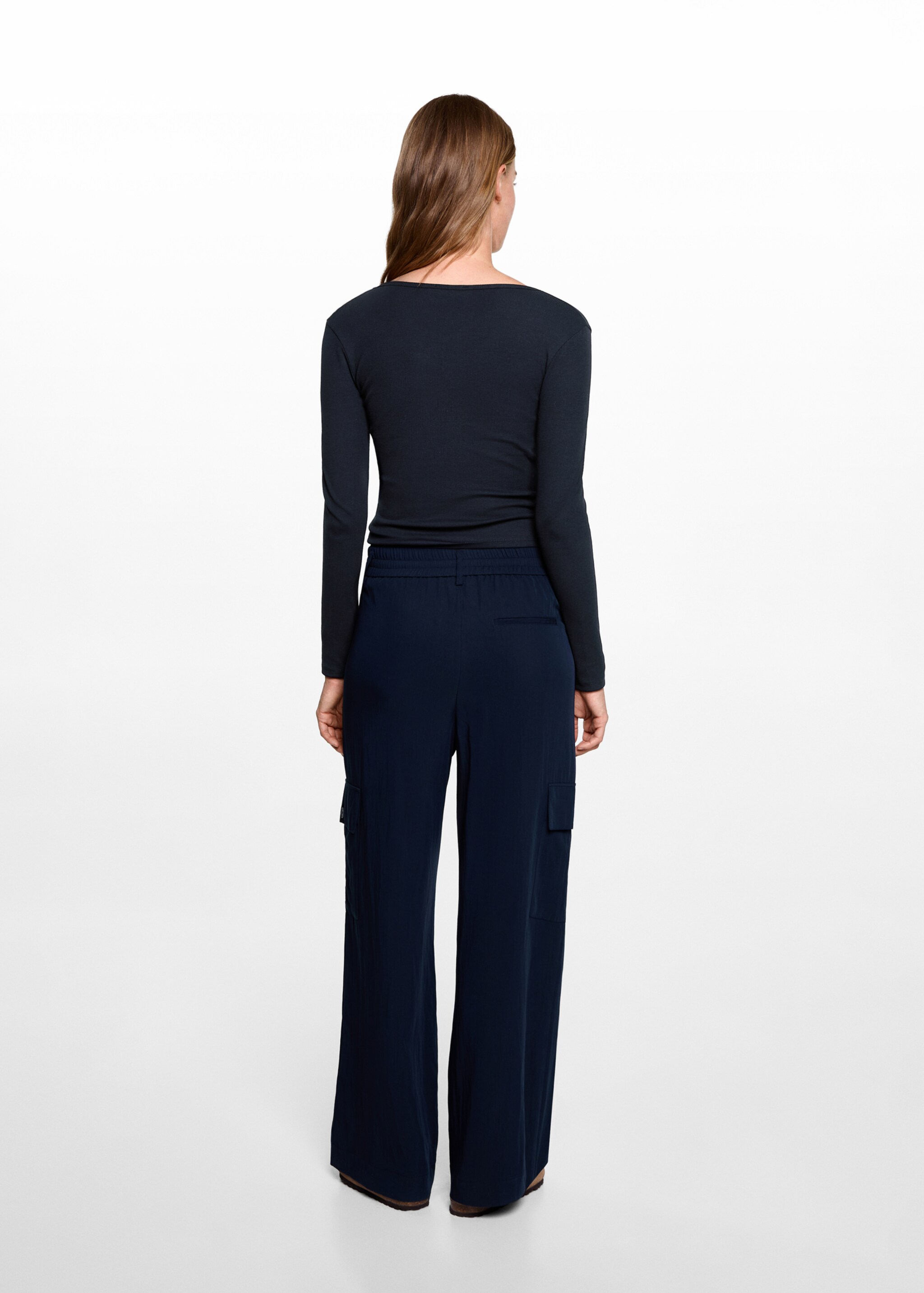 Long-sleeved V-neck T-shirt - Reverse of the article, Dark Navy. Ref: 77006751-00.