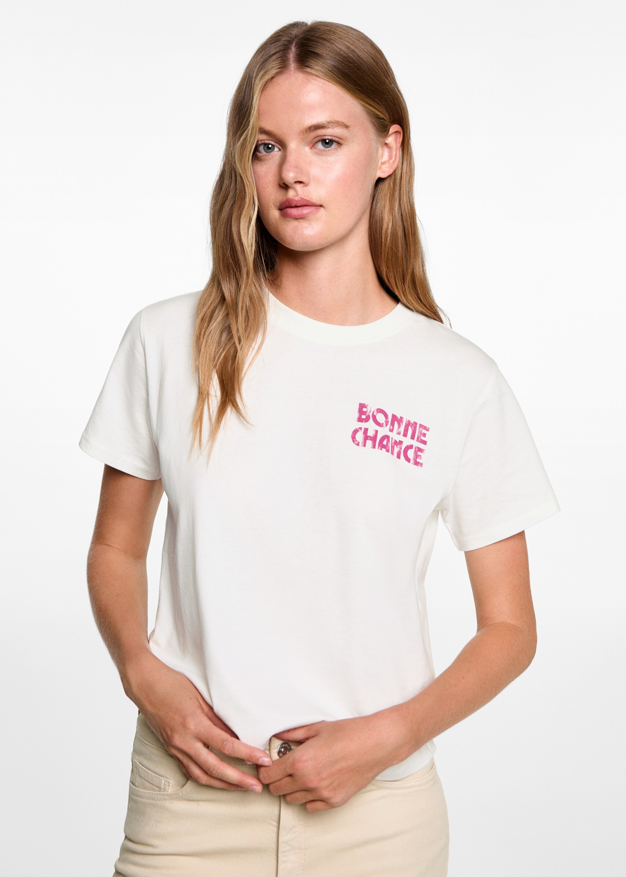 T-shirt coton imprimé - Plan moyen, Blanc cassé. Ref: 77006752-00.
