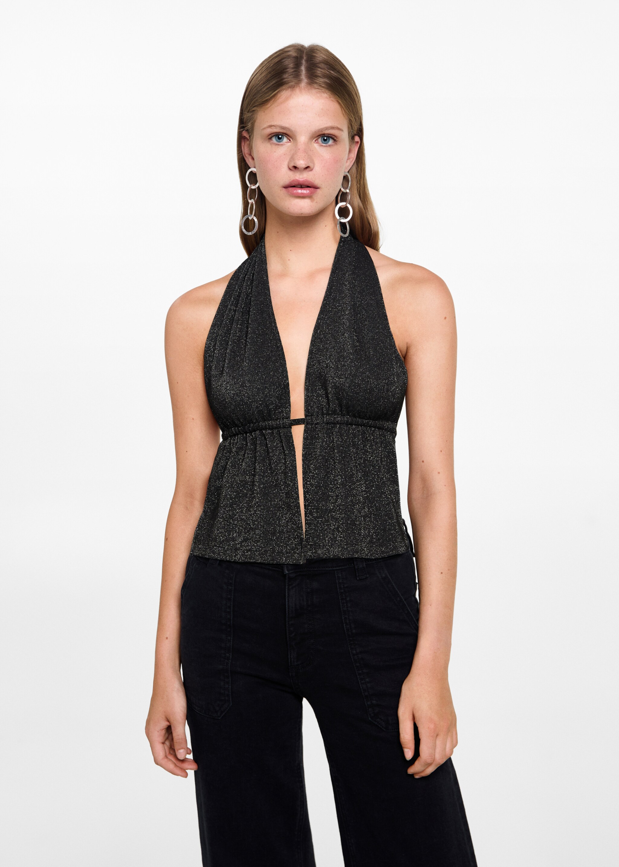 Rückenfreies Lurex-Top - Mittlere Ansicht, Schwarz. Ref: 77006768-00.