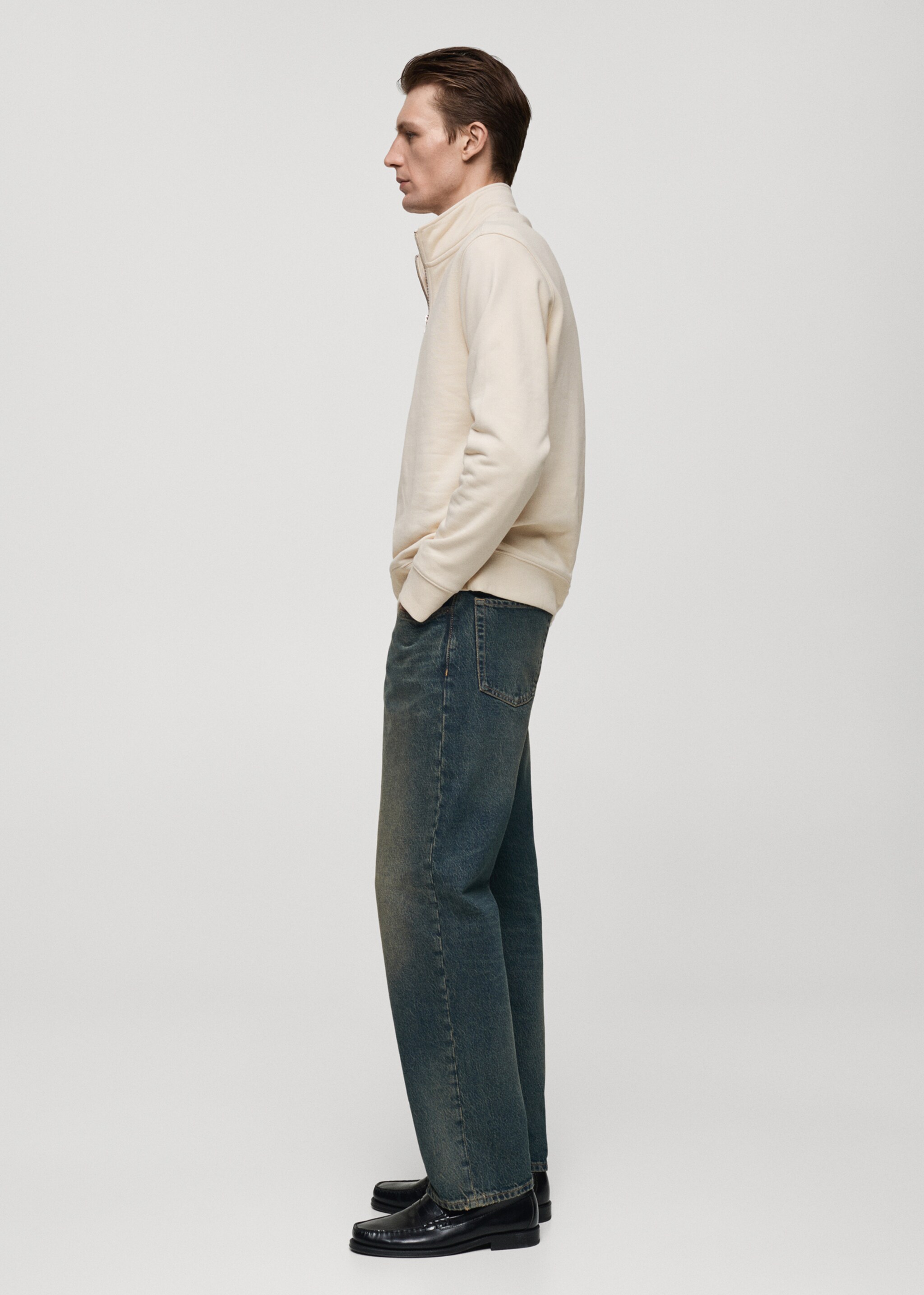 Cotton sweatshirt with zip neck - Details of the article 2, Ecru. Ref: 77007119-00.