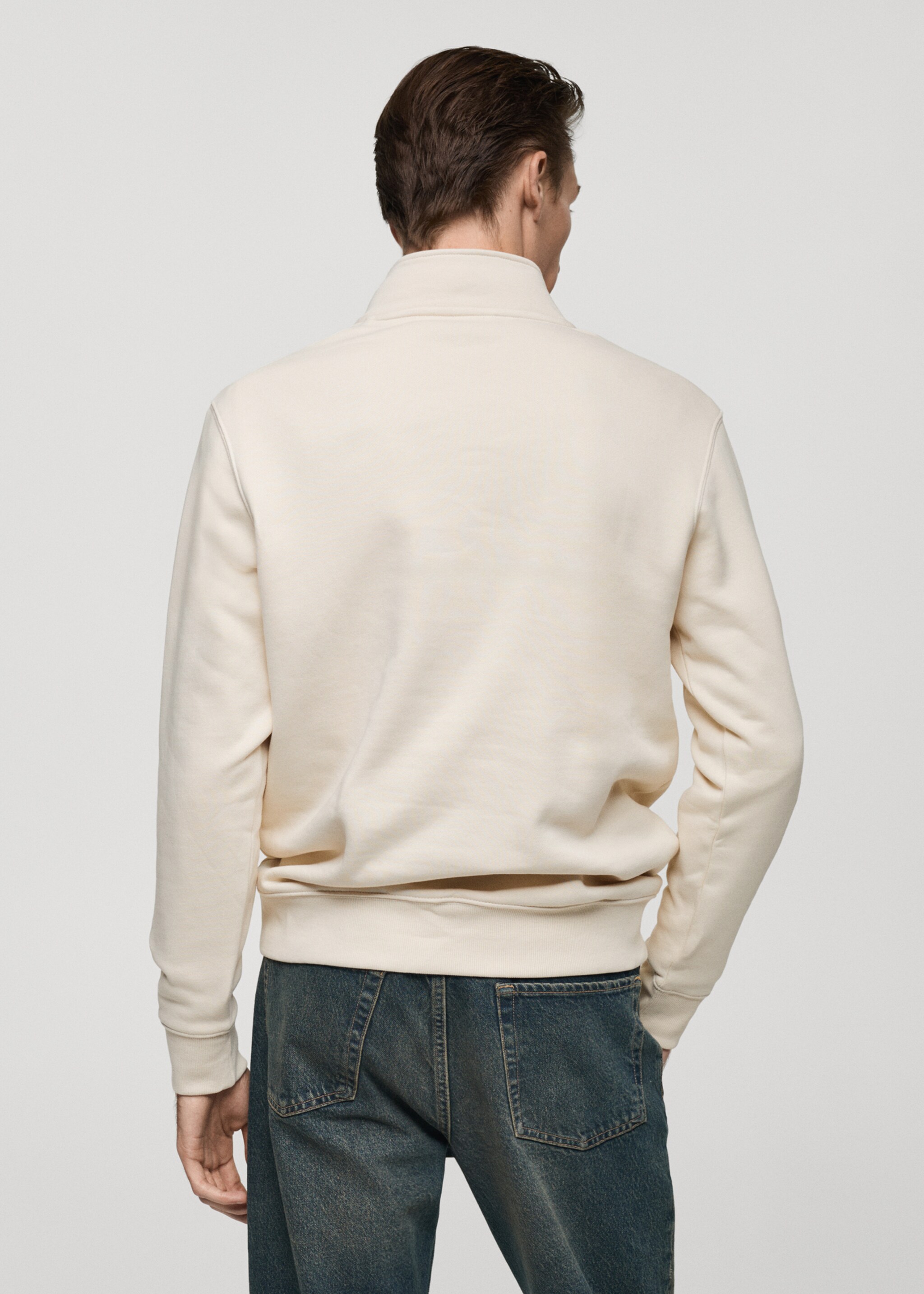 Cotton sweatshirt with zip neck - Reverse of the article, Ecru. Ref: 77007119-00.