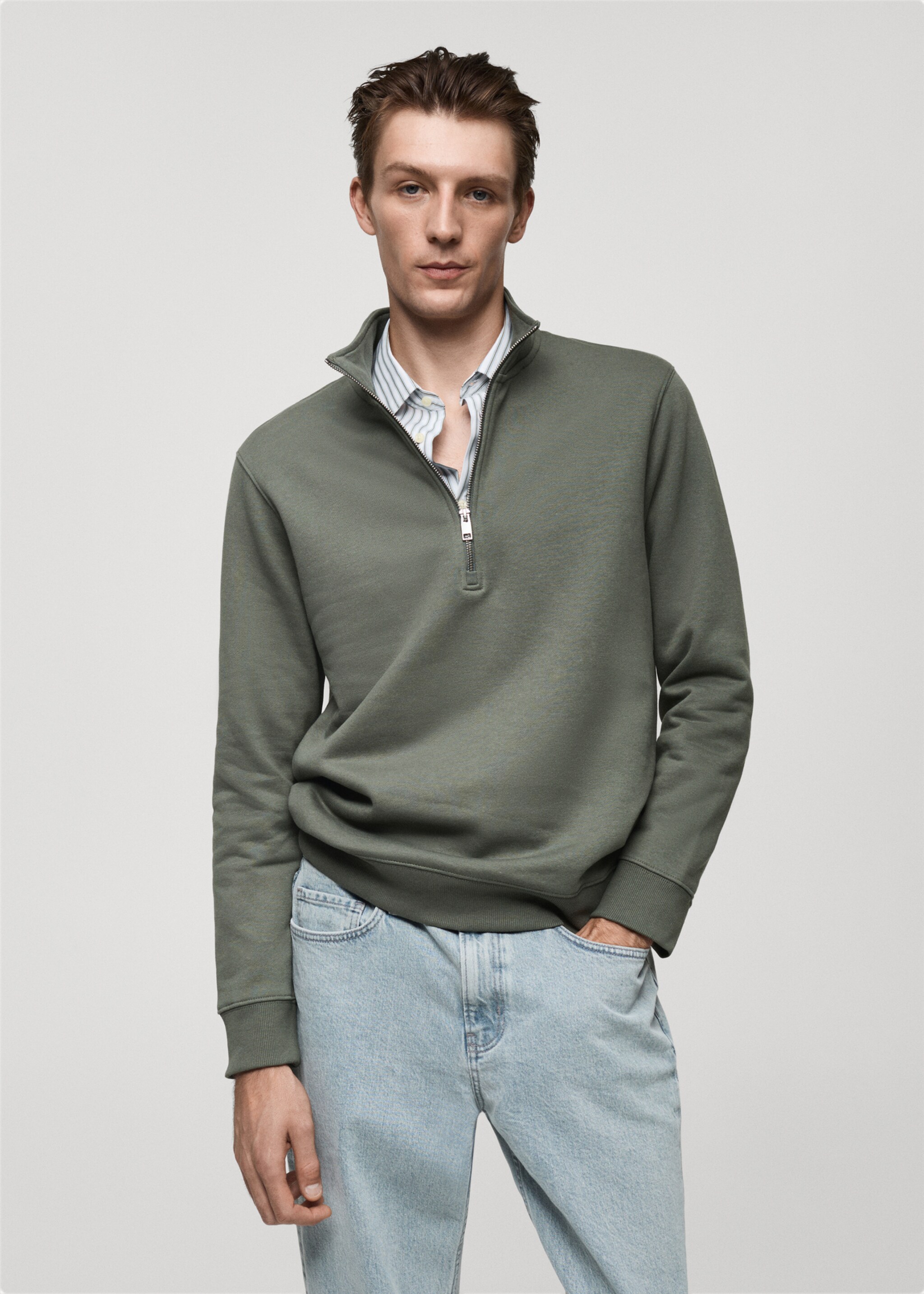 Sudadera algodón cuello cremallera - Plano medio