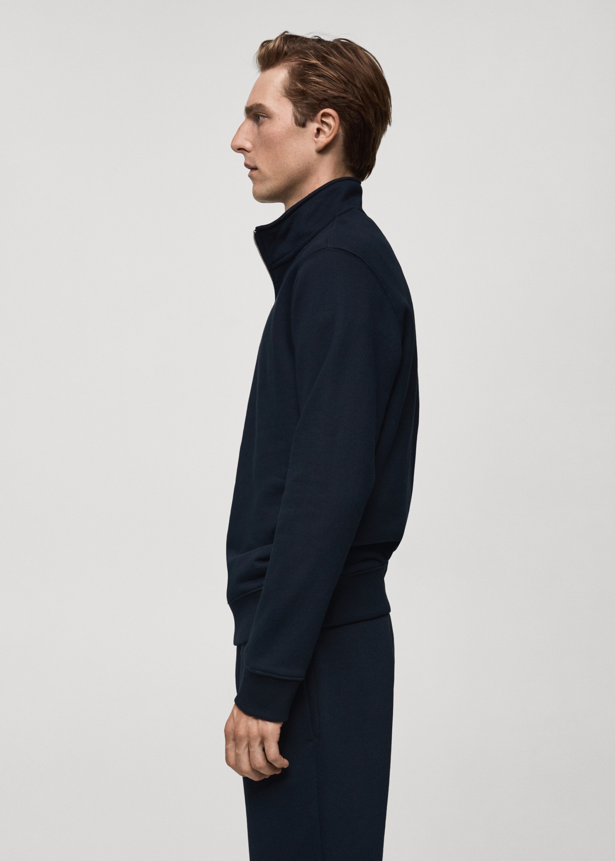 Cotton sweatshirt with zip neck - Details of the article 2, Dark Navy. Ref: 77007119-00.