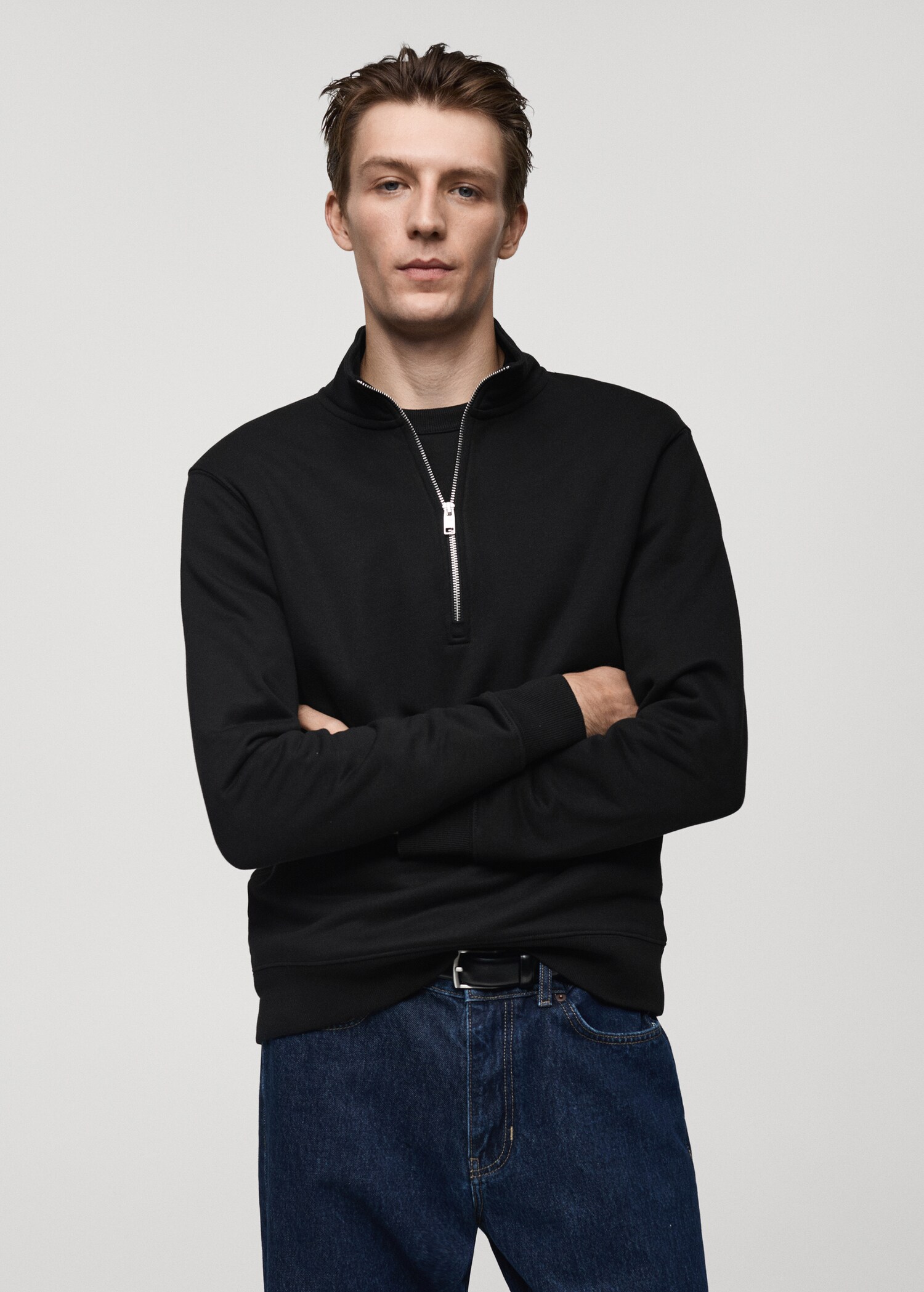 Sudadera algodón cuello cremallera - Plano medio
