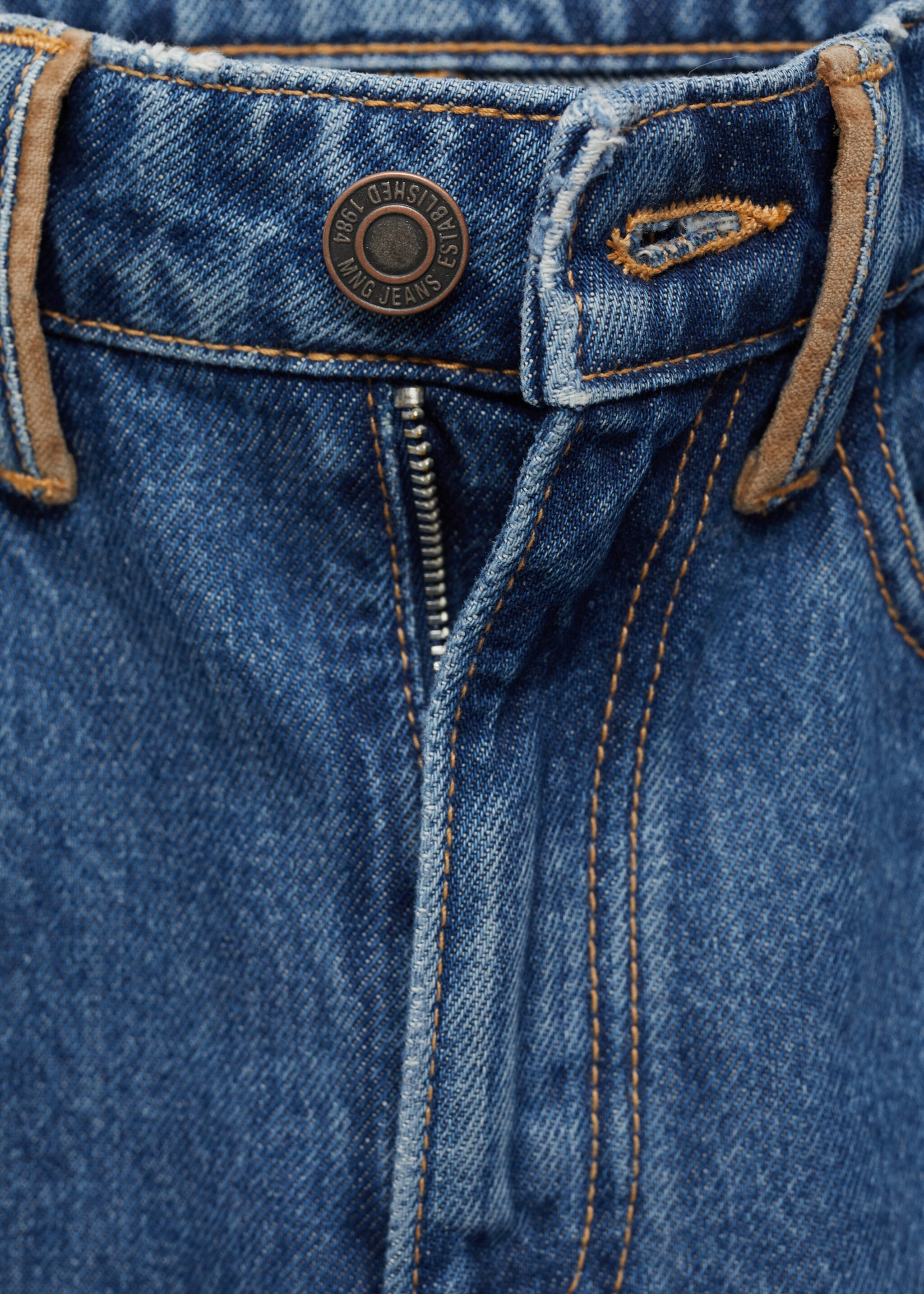 Gerade Jeans mit Kontrastdetails - Detail des Artikels 8, Dunkelblau. Ref: 77007130-00.