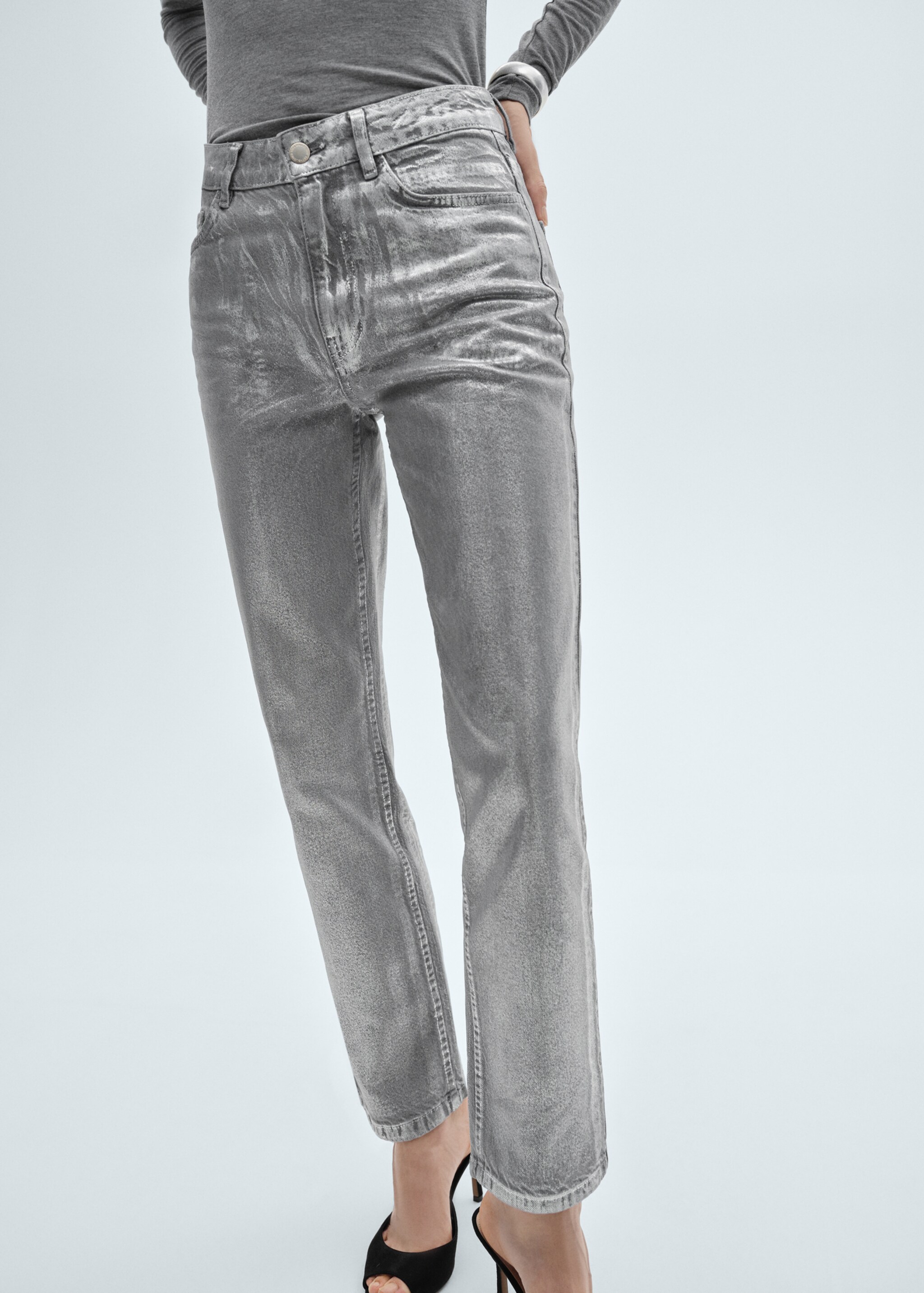 Straight foil jeans - Medium plane, Silver. Ref: 77007131-00.