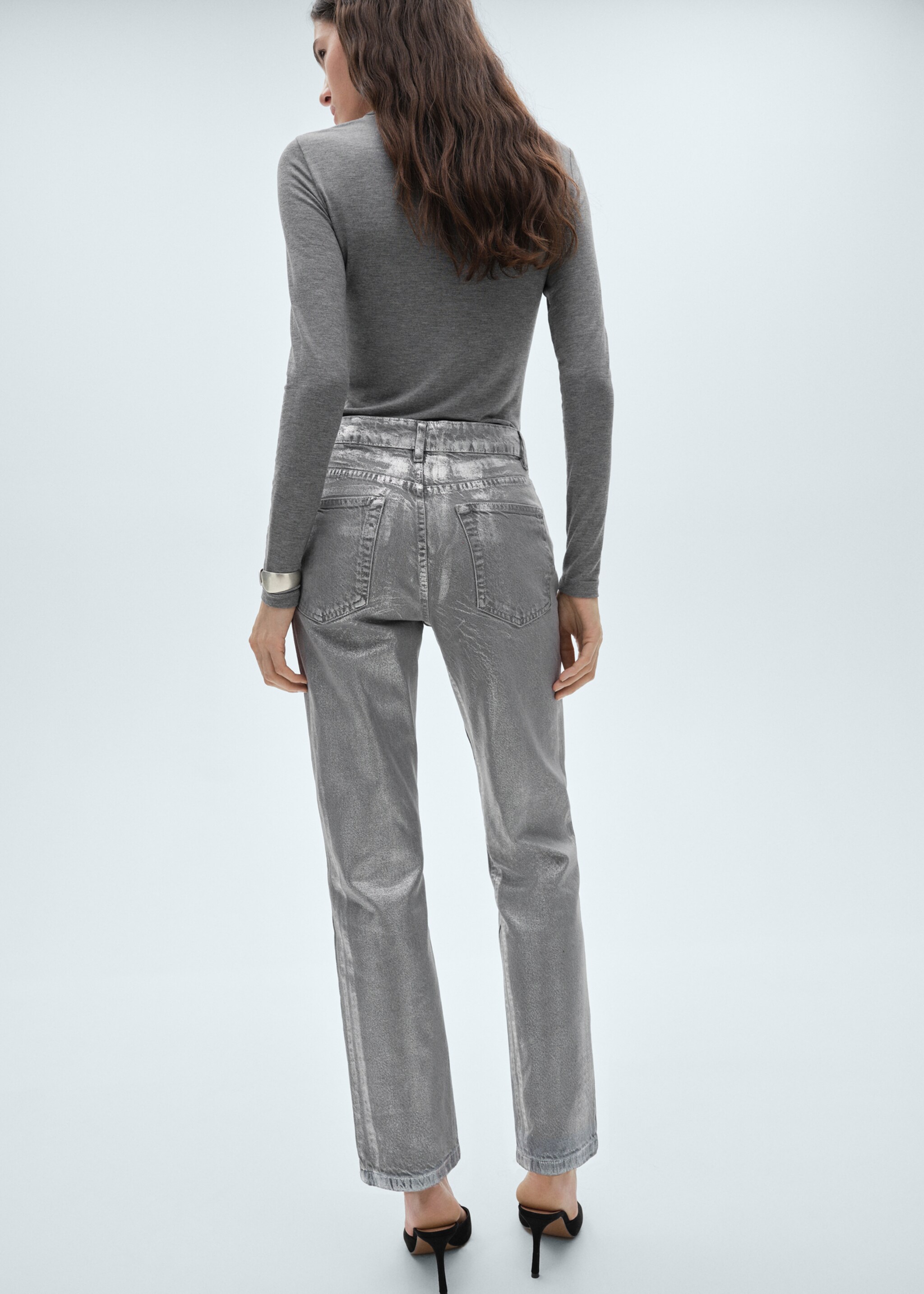 Straight foil jeans - Reverse of the article, Silver. Ref: 77007131-00.