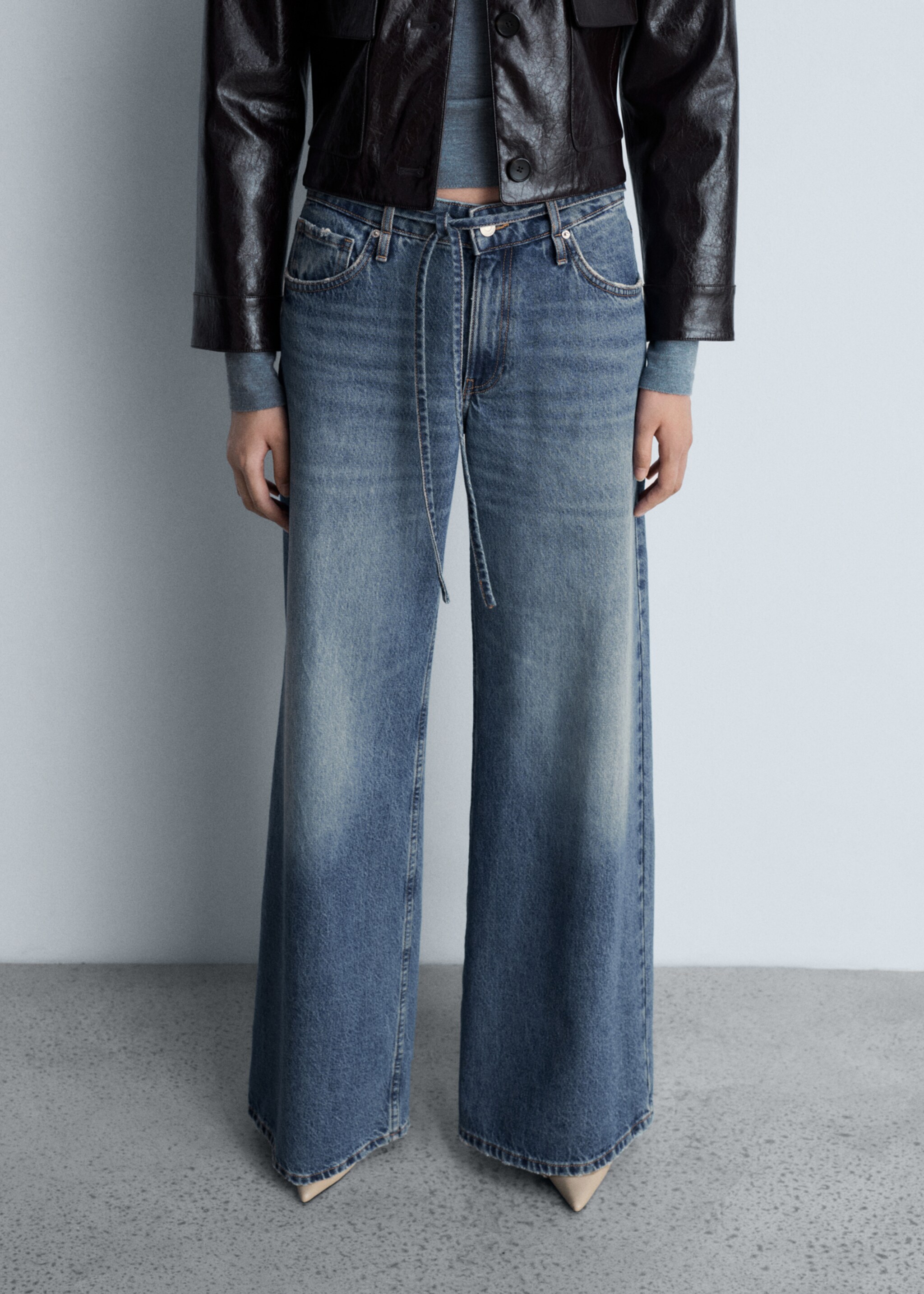 Low waist wide leg jeans - Medium plane, Dark Blue. Ref: 77007132-00.