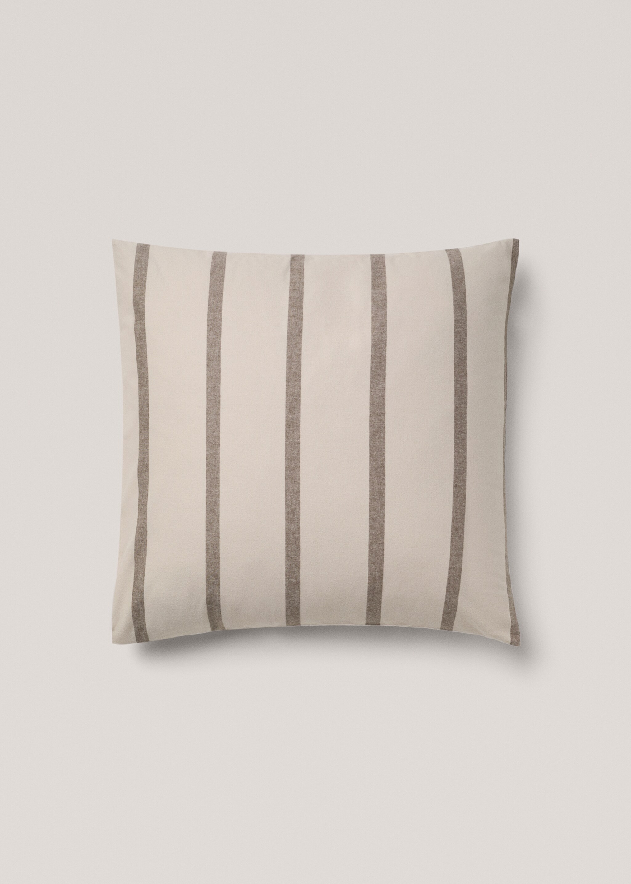 Gestreifter Kopfkissenbezug aus 100 % Baumwoll-Flanell 60 x 60 cm - Artikel ohne Model, Beige. Ref: 77007667-00.