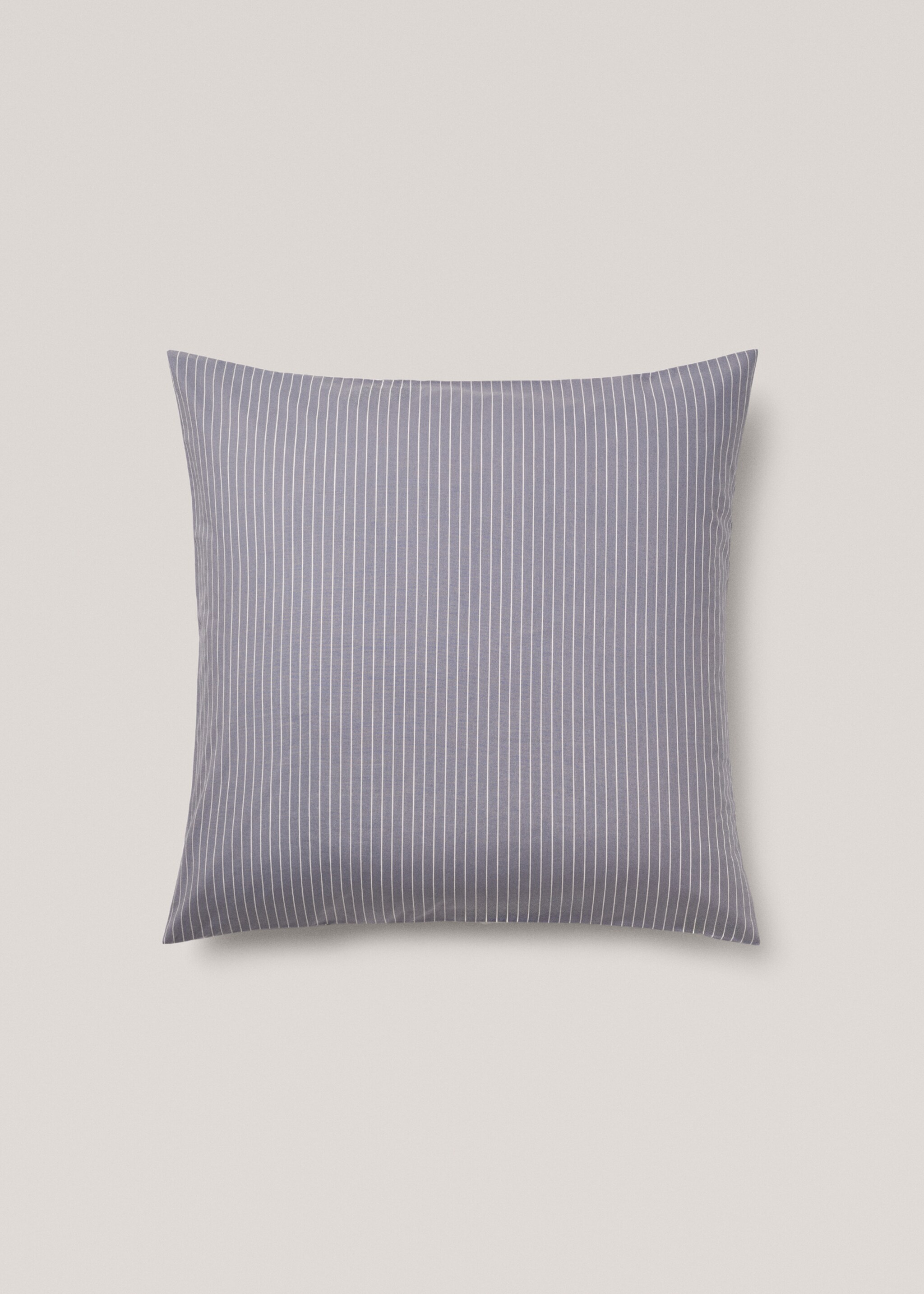 Cotton percale striped pillowcase, 60x60cm - Article without model, Blue. Ref: 77007671-00.