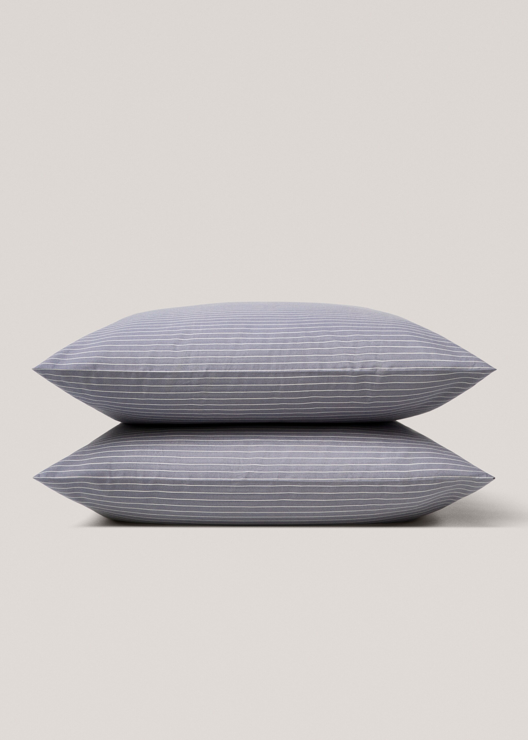 Cotton percale striped pillowcase, 60x60cm - Details of the article 1, Blue. Ref: 77007671-00.