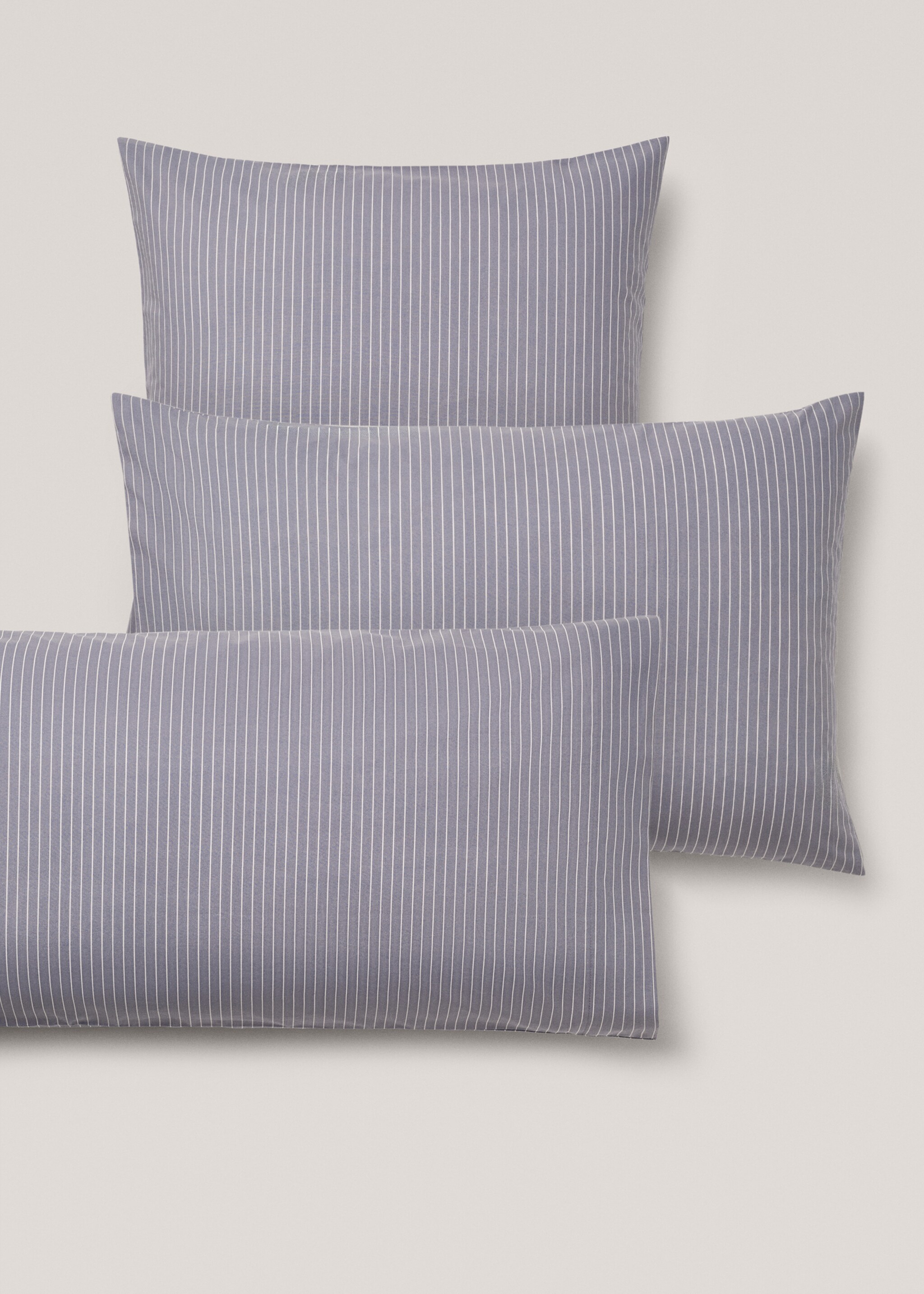 Cotton percale striped pillowcase, 60x60cm - Details of the article 4, Blue. Ref: 77007671-00.
