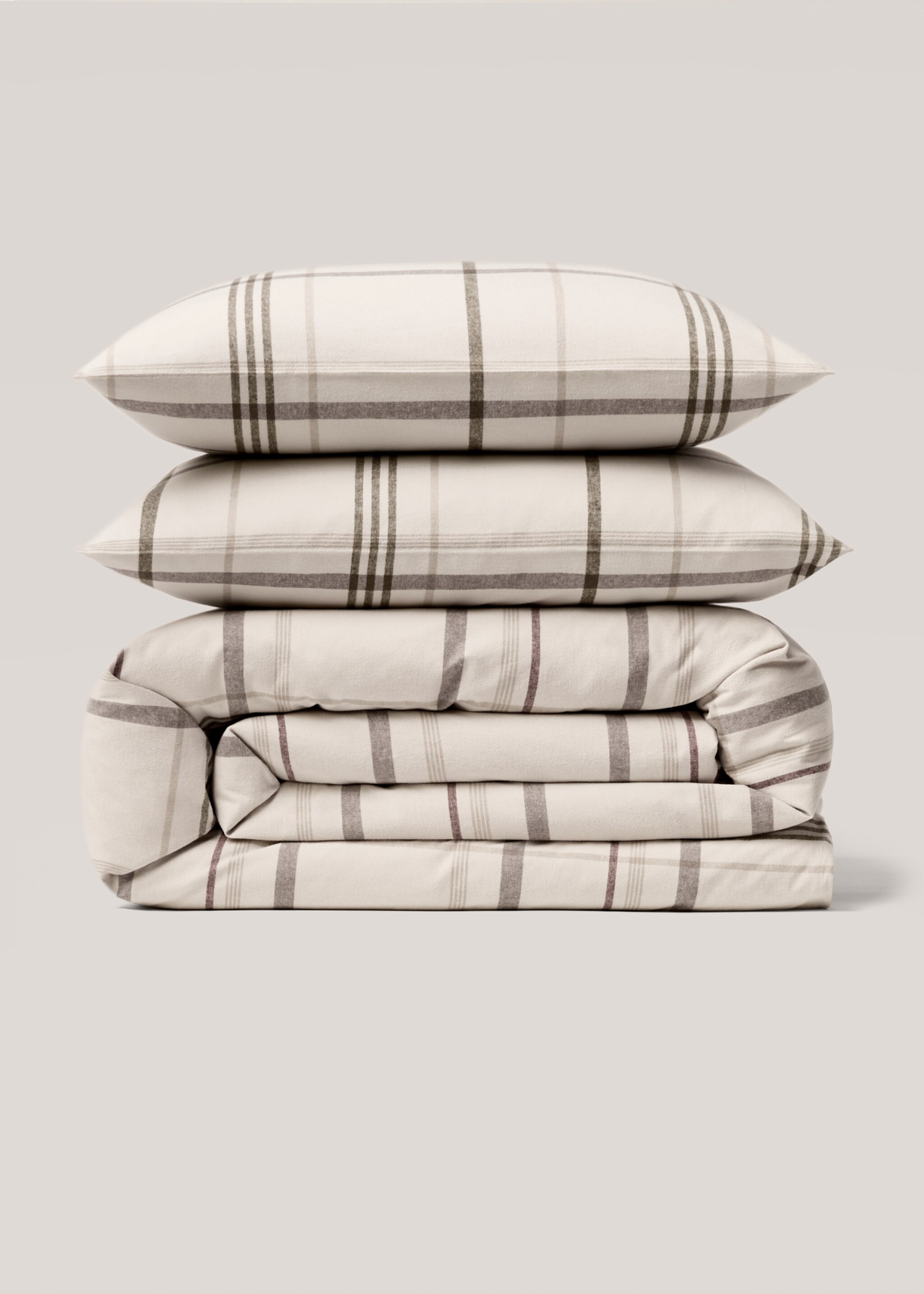 Wendbarer Flanell-Bettbezug mit Karomuster für 150 cm Bett - Artikel ohne Model, Beige. Ref: 77007673-00.