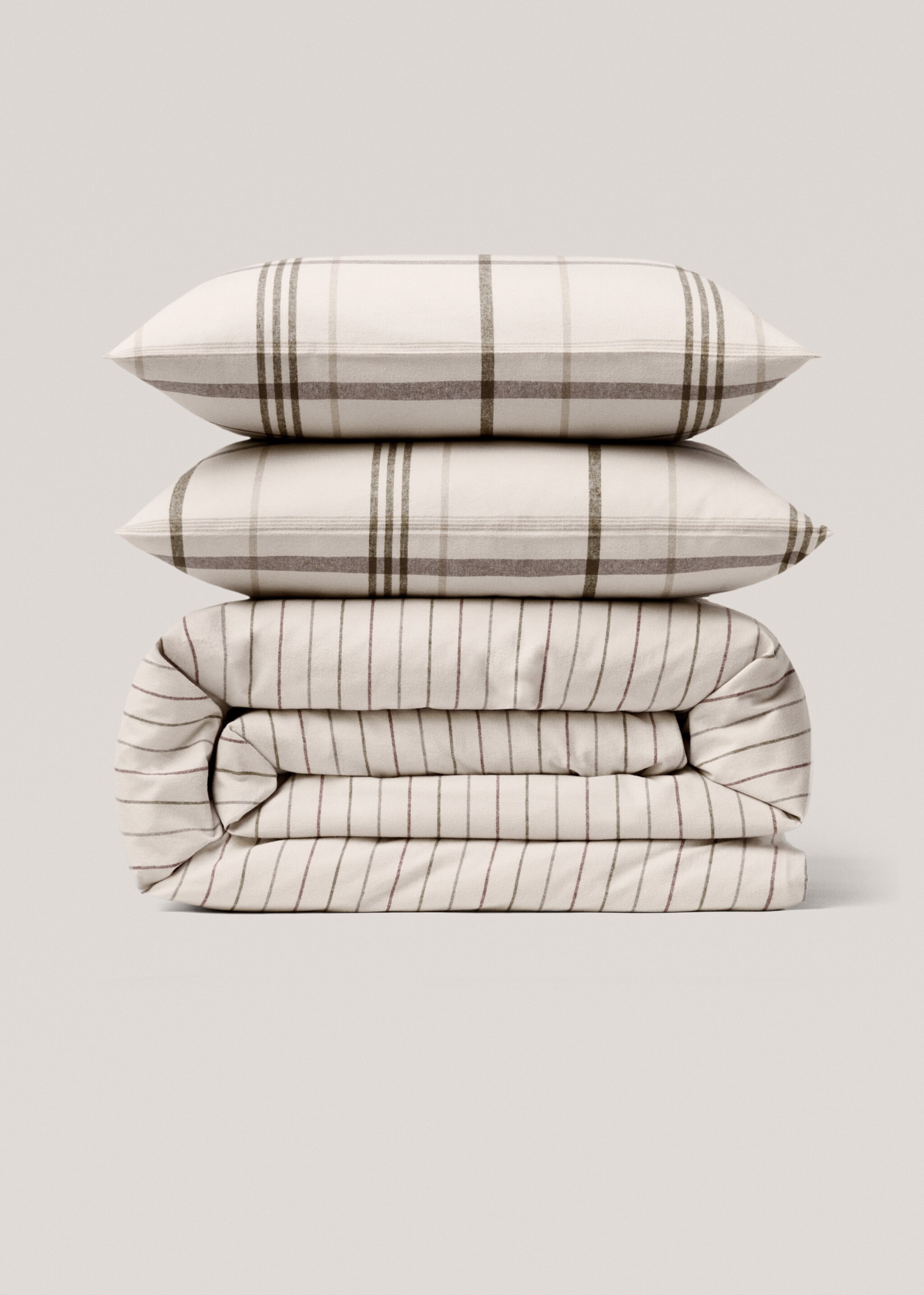 Reversible duvet cover flannel checkered flannel bed 90cm - Details of the article 4, Beige. Ref: 77007675-00.