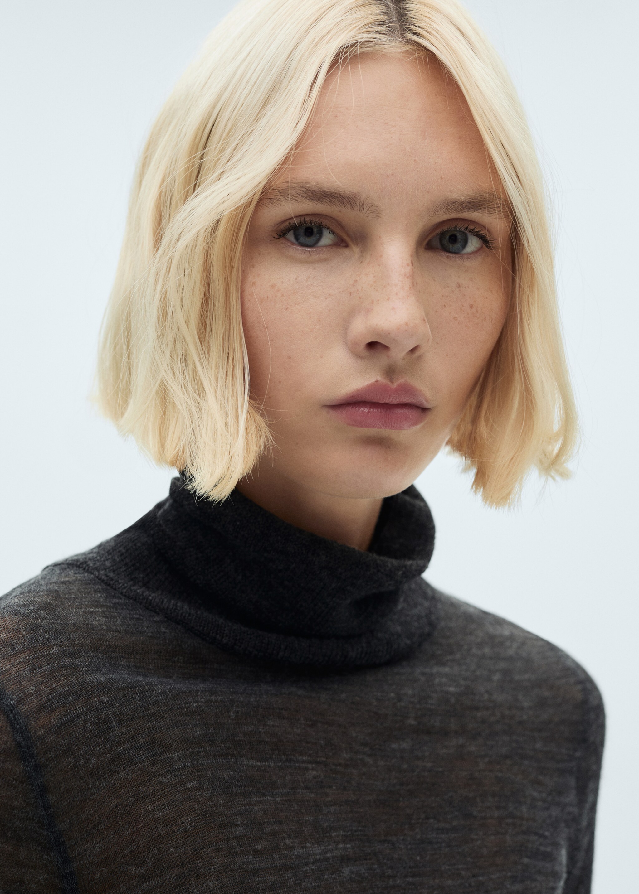 Semi-transparent turtleneck sweater - Details of the article 1, Dark Heather Grey. Ref: 77007676-00.