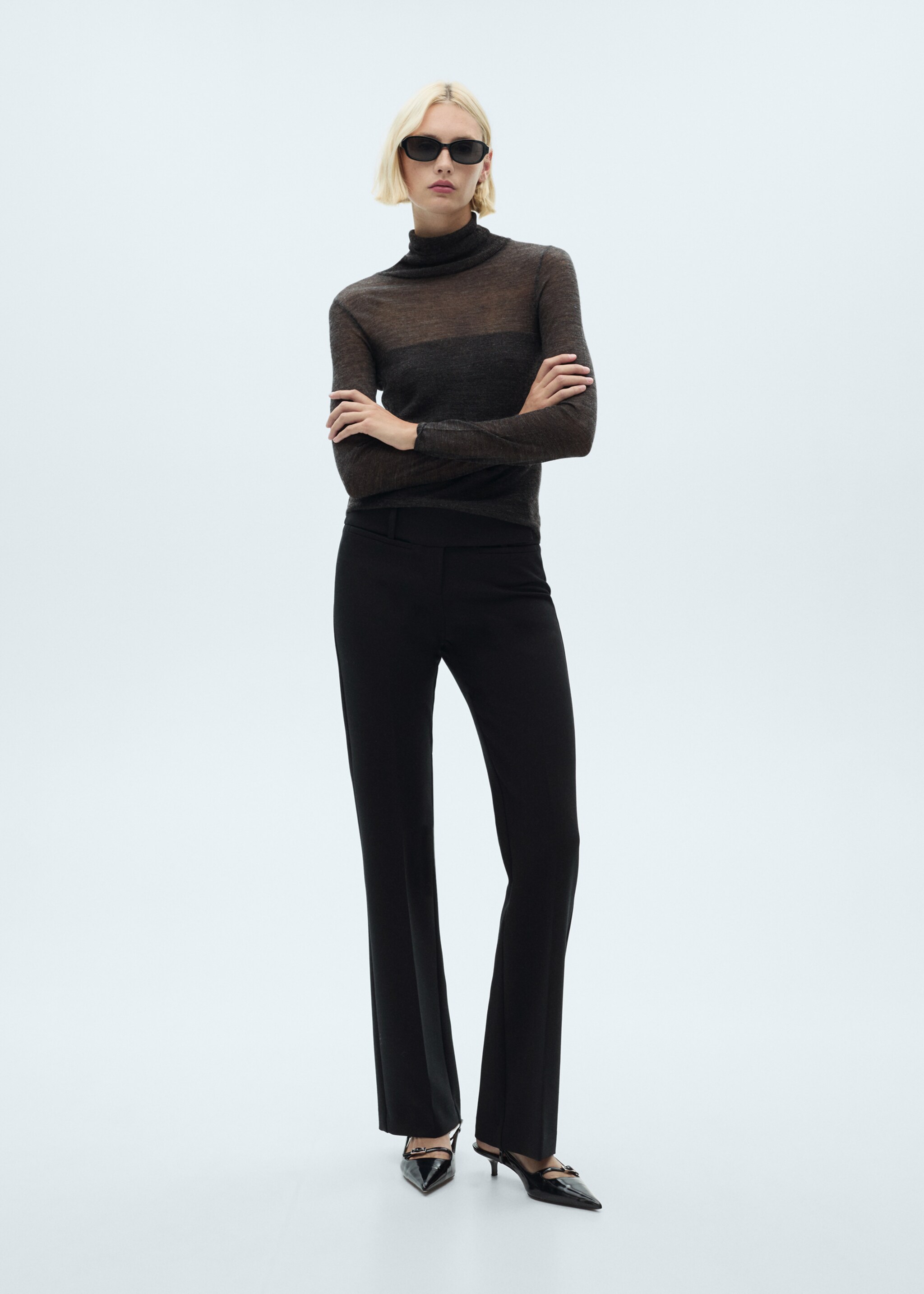 Semi-transparent turtleneck sweater - Details of the article 2, Dark Heather Grey. Ref: 77007676-00.