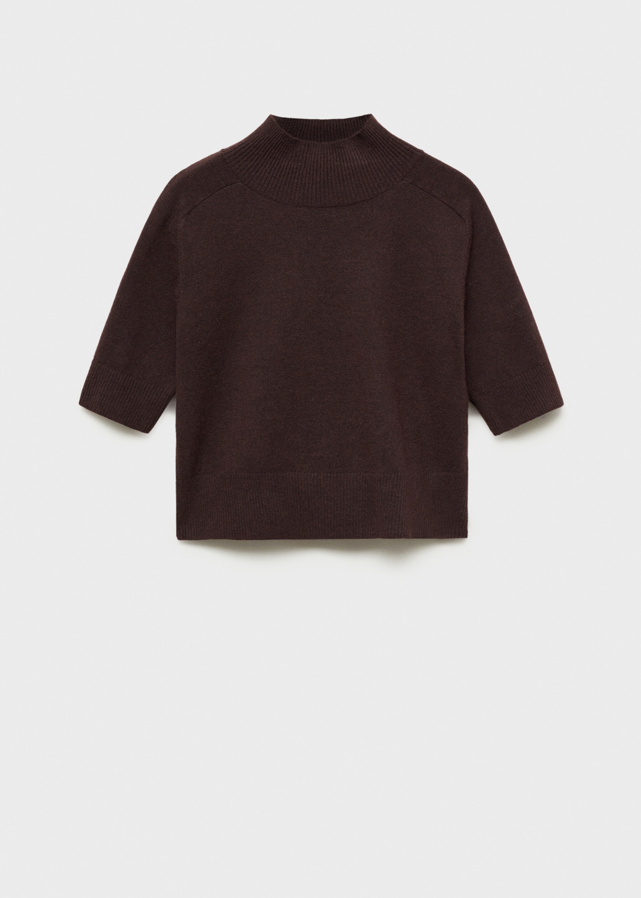 Perkins-neck short-sleeved sweater - Article without model, Brown. Ref: 77007685-00.