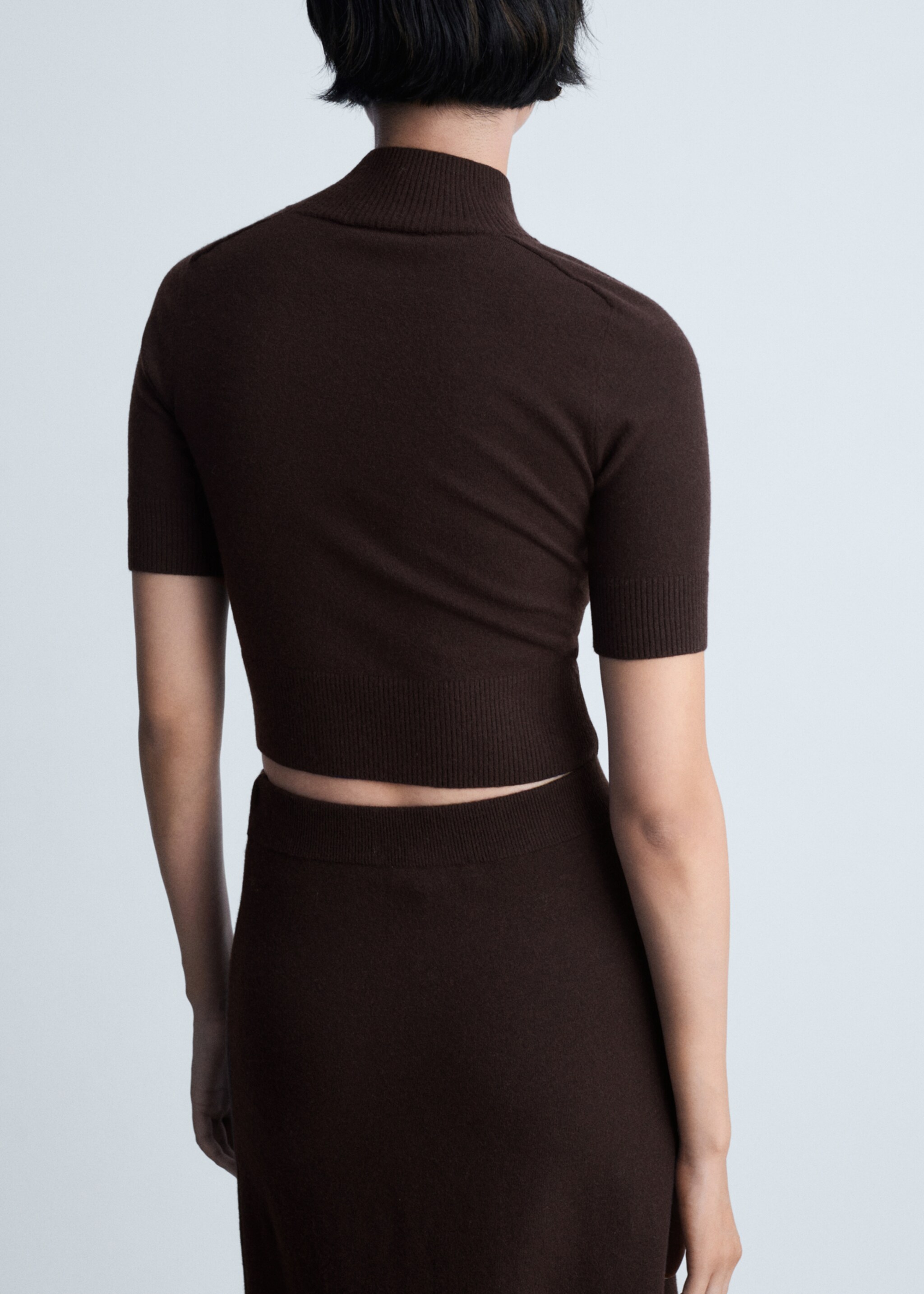 Perkins-neck short-sleeved sweater - Reverse of the article, Brown. Ref: 77007685-00.